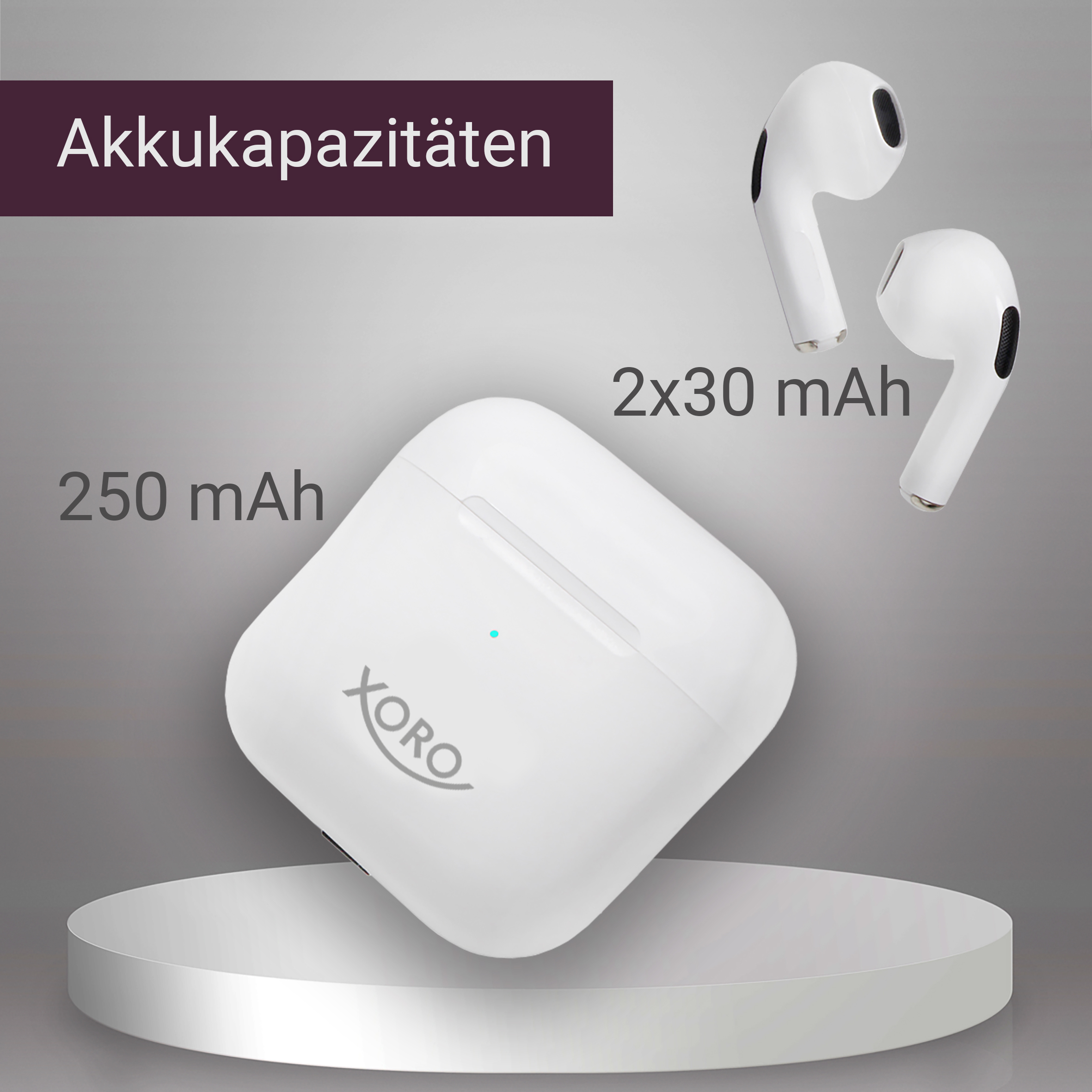 In-Ear-Kopfhörer White mit Bluetooth XORO Kopfhörer Kabelloser 30 Bluetooth separater & XORO Akku, integriertem KHB In-ear 5.0, Ladebox