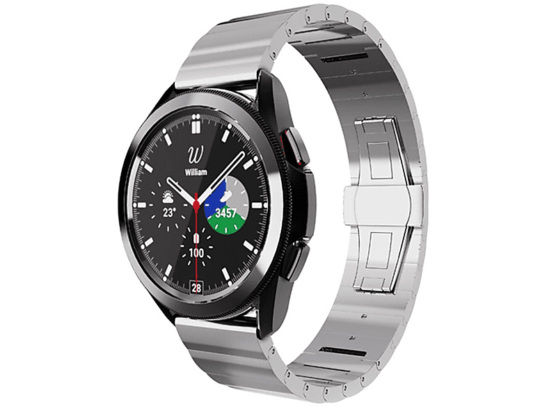 WIGENTO Deluxe Stahl Armband, Ersatzarmband, Samsung, Galaxy Watch 6 / 5 / 4 40 44 mm / Watch 5 Pro 45mm / Watch 6 / 4 Classic 43 47 mm / 42 46 mm, Silber