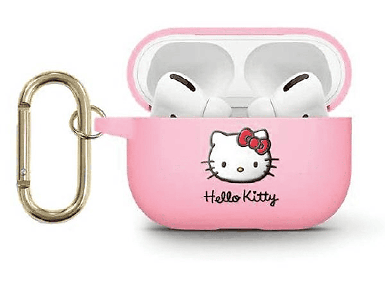 HELLO KITTY BY CHEFMADE AirPods Tasche Hülle Silikon 3D Kitty Head Schutzhülle, Full Cover, Apple, AirPods 3, Rosa