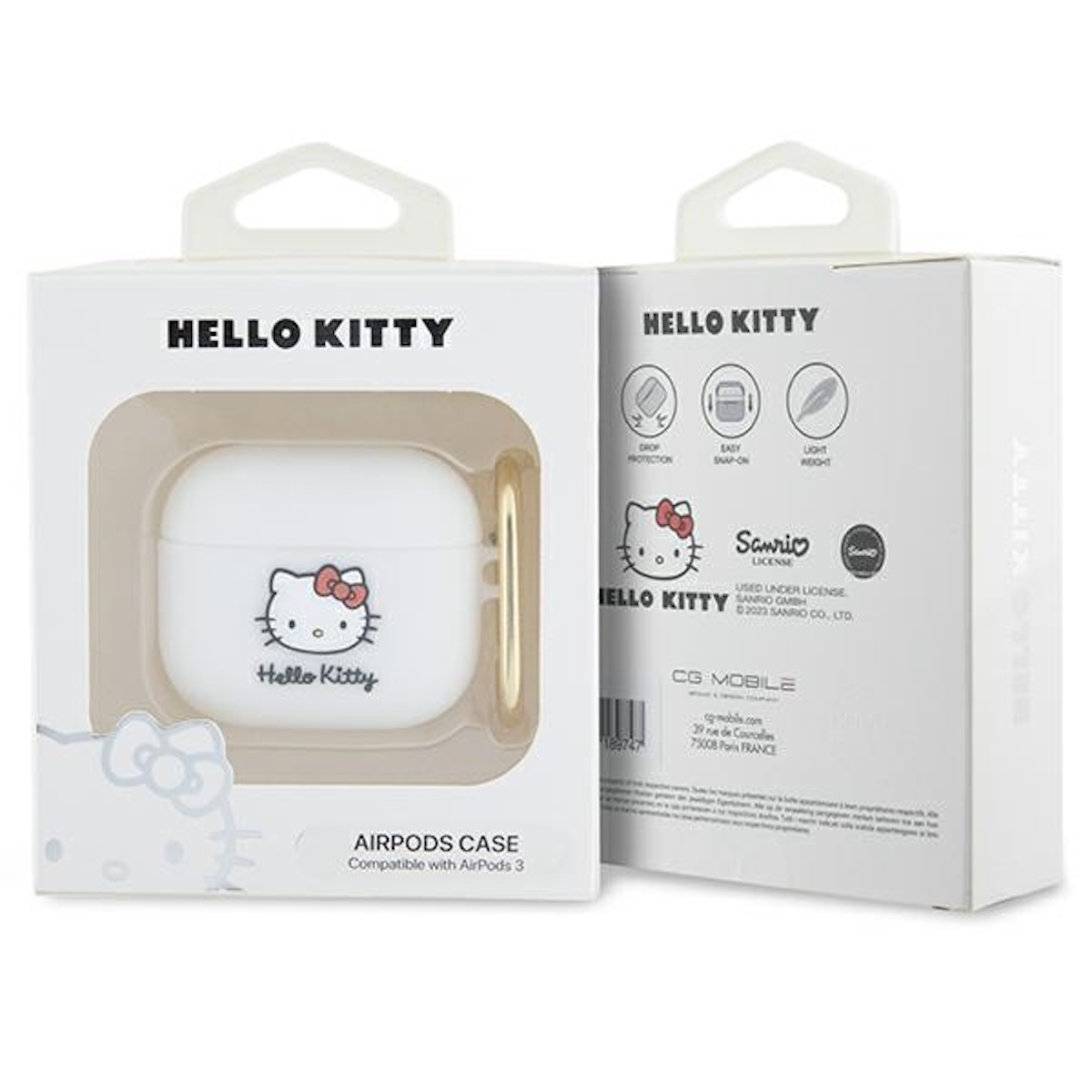 Kitty BY AirPods Schutzhülle, AirPods 3D KITTY 3, CHEFMADE Hülle HELLO Head Cover, Tasche Full Apple, Silikon Weiß