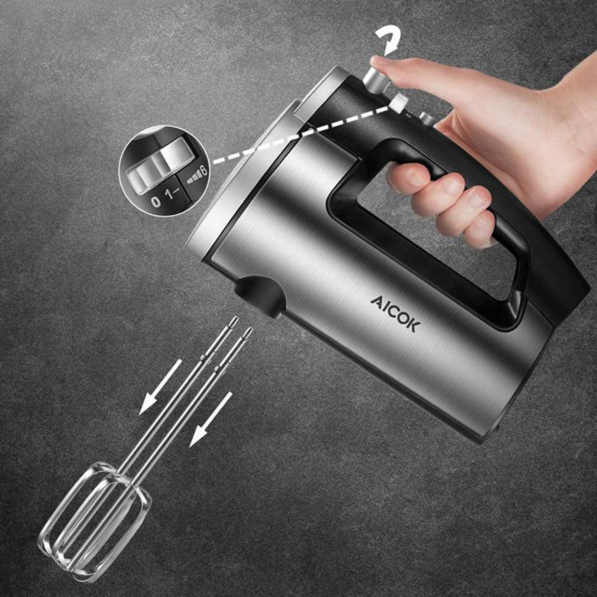 (300 Silber/Grau Watt) AICOK Handmixer Hand Mixer