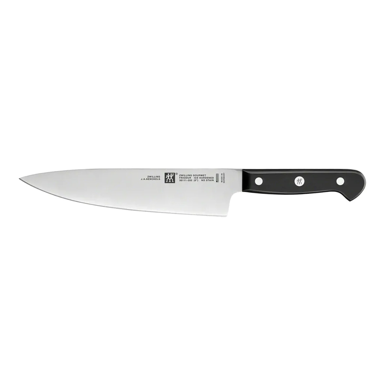 Kochmesser mit schwarzem Griff und Klinge. Marke Zwilling J.A. Henckels.