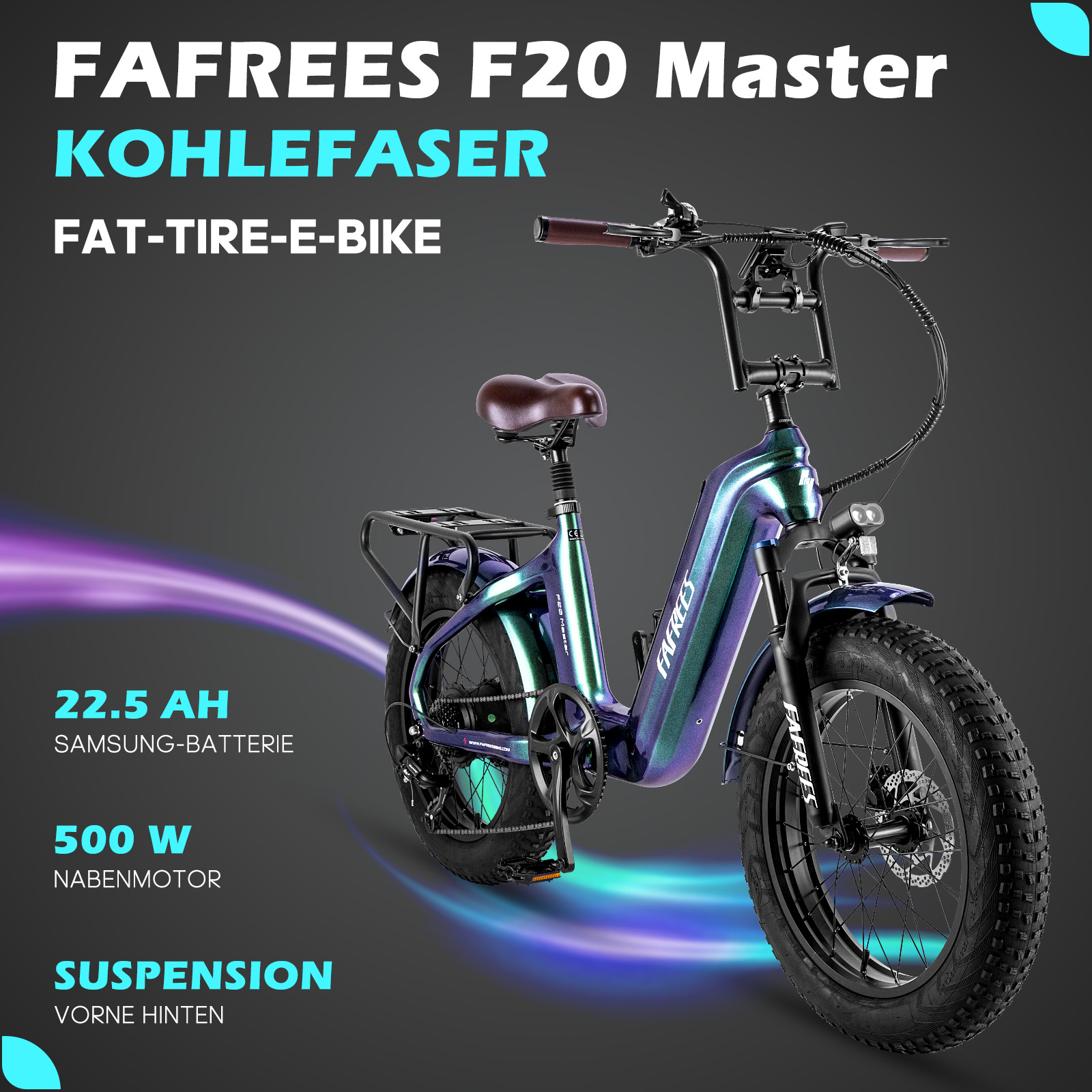 FAFREES E-bike All Terrain Schwarz) Zoll, (ATB) (Laufradgröße: 20 Bike Unisex-Rad