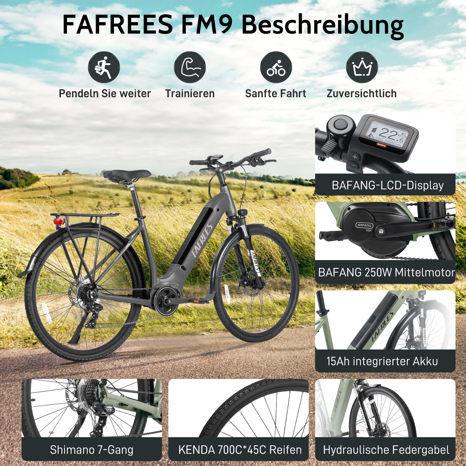 FAFREES E-bike All Terrain 20 Unisex-Rad, (Laufradgröße: (ATB) Bike Zoll, grau)