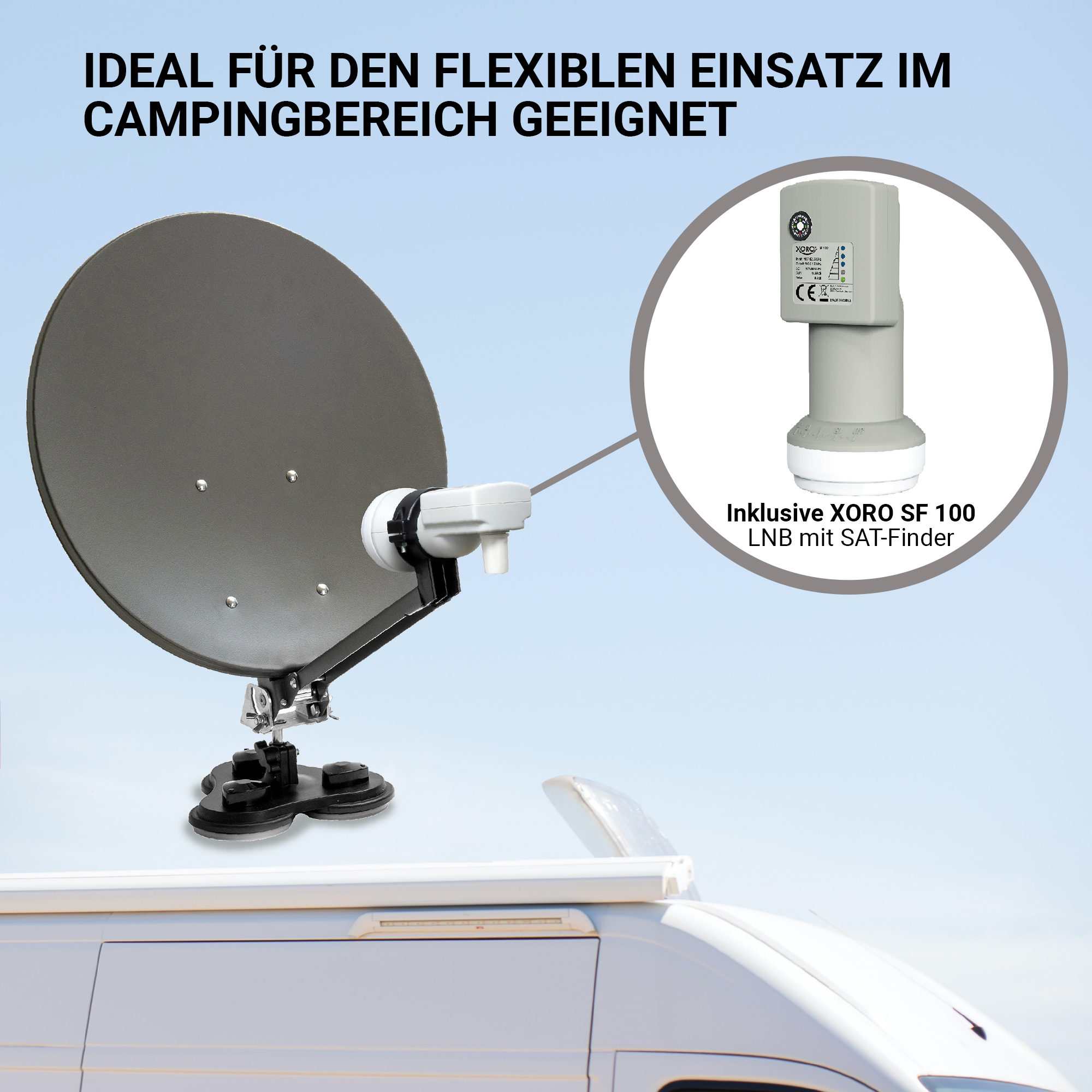 & cm Camping HD DVB-S2 Full MCA 38 LNB Satellitenantenne Single XORO HD inkl. XORO SAT 38,5 Receiver Set Anlage