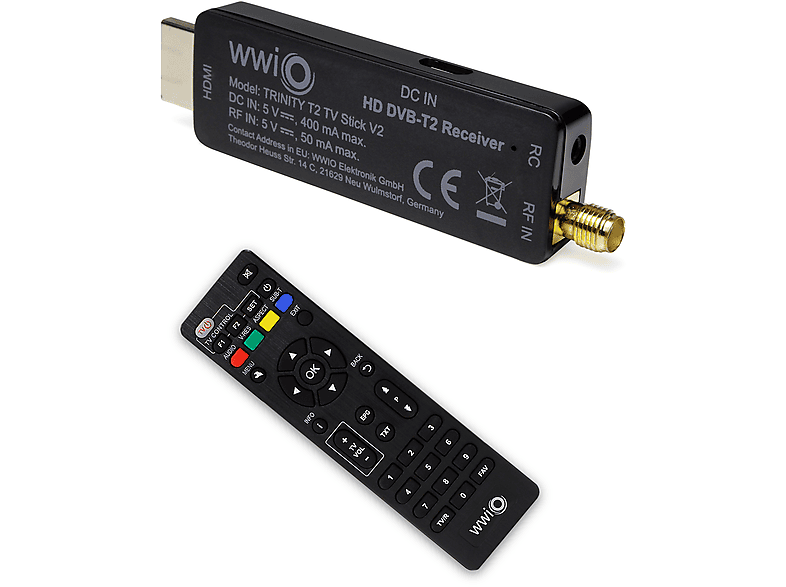 WWIO WWIO TRINITY T2 TV Stick RCU 2 in 1 Kompakter FULL HD DVB-T2 Receiver Stick Auflösung bis 1920x1080 DVB-T2 Receiver