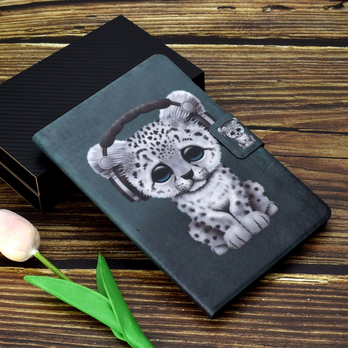 Silikon Kunstleder, Full / Samsung Tablethülle mit WIGENTO / Druck Muster für Schwarz Motiv Cover Kunststoff Cover aufstellbar