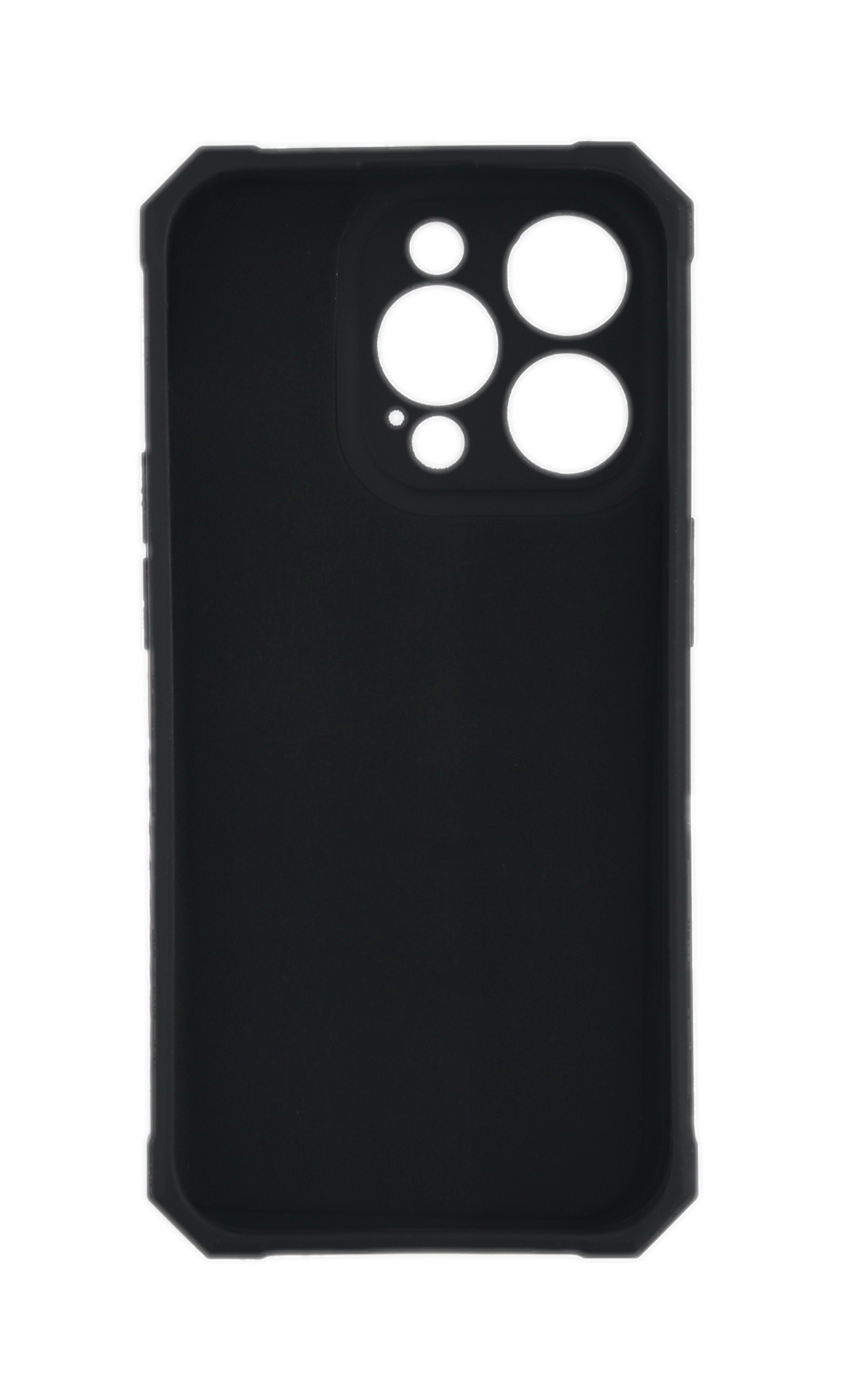 Schwarze Handyhülle mit Kameraausschnitten. Isoliert auf weißem Hintergrund.