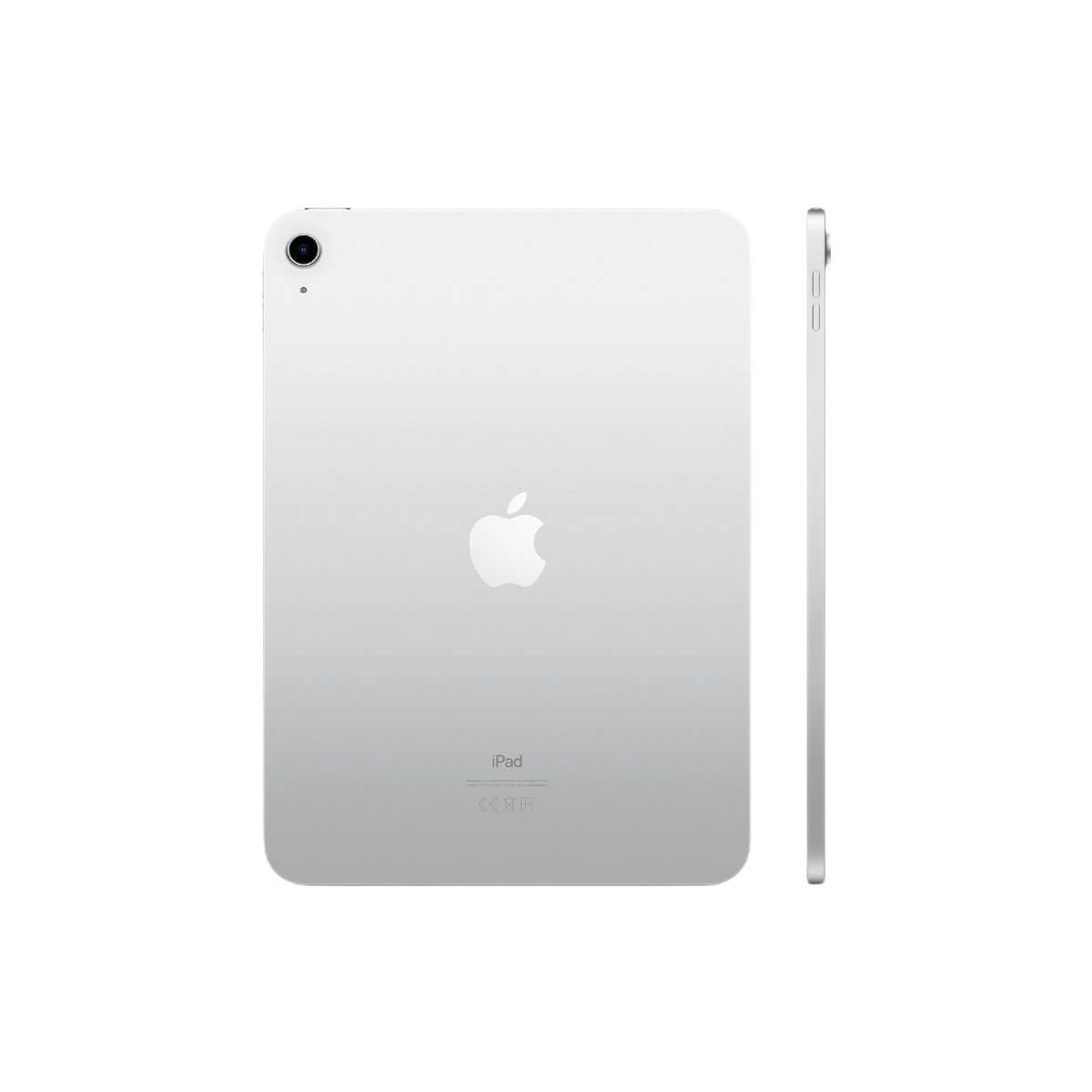 Biały iPad z logo Apple, widok z boku i z tyłu, na białym tle.