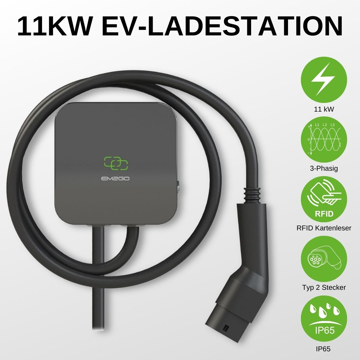 Single EM2GO Ladestation 11 für Elektrofahrzeuge, kW Power