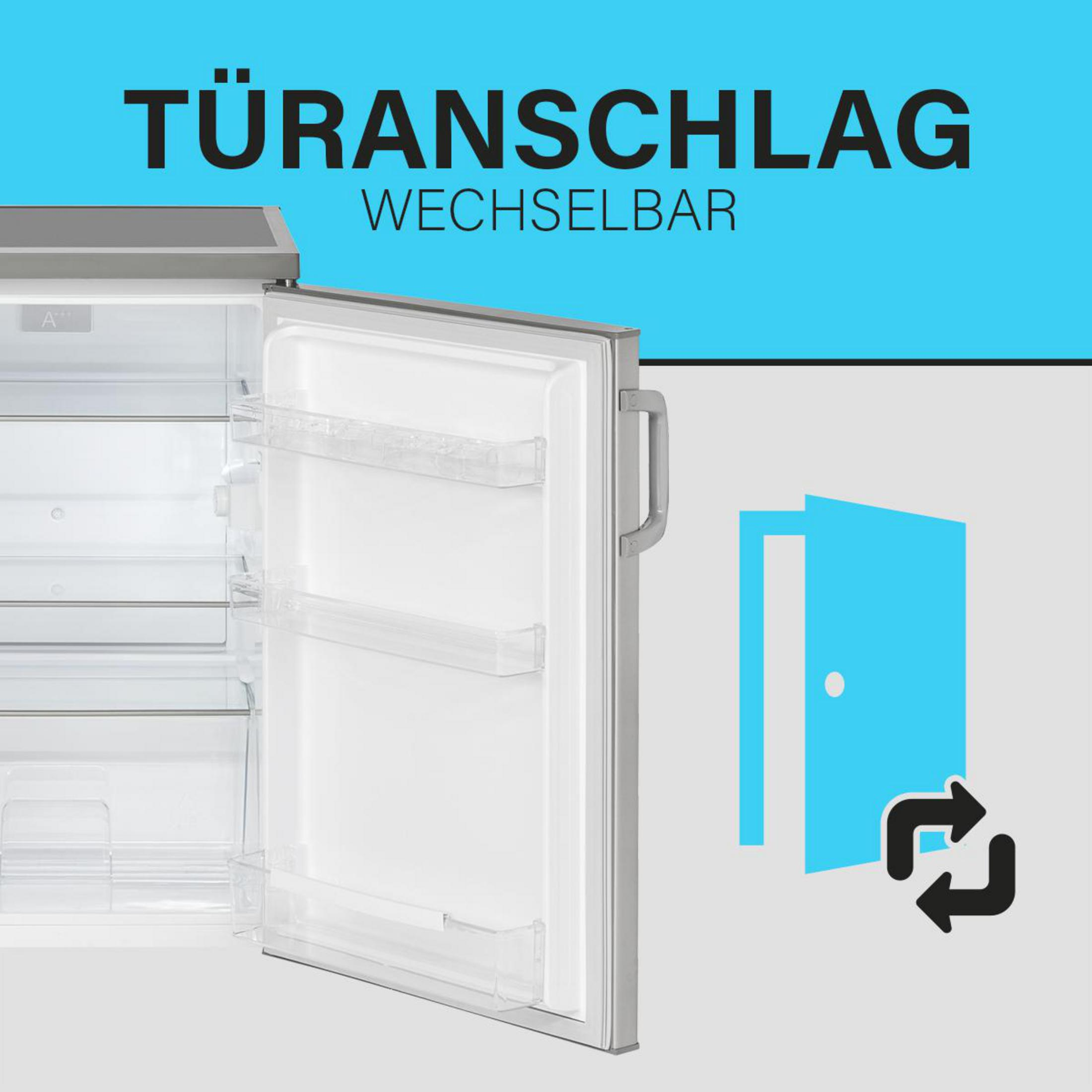 Kühlschranktür mit offener Tür und Türwechseldiagramm in Blau.