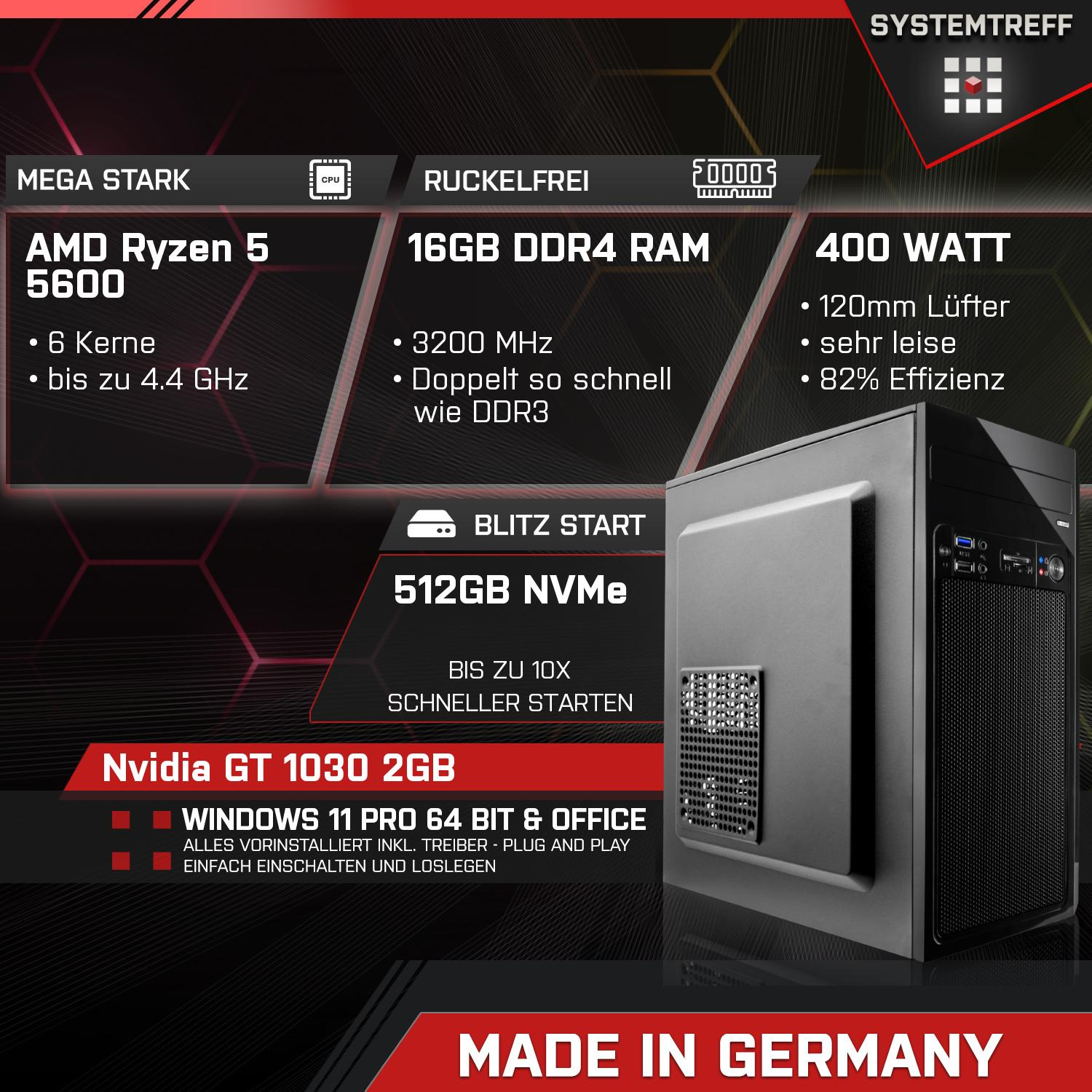 SYSTEMTREFF Office Komplett AMD mSSD, Komplett Prozessor, GB GB 512 mit Ryzen GT 1030 16 2GB, GB 5600 Geforce 2 RAM, PC 5600, 5 Nvidia
