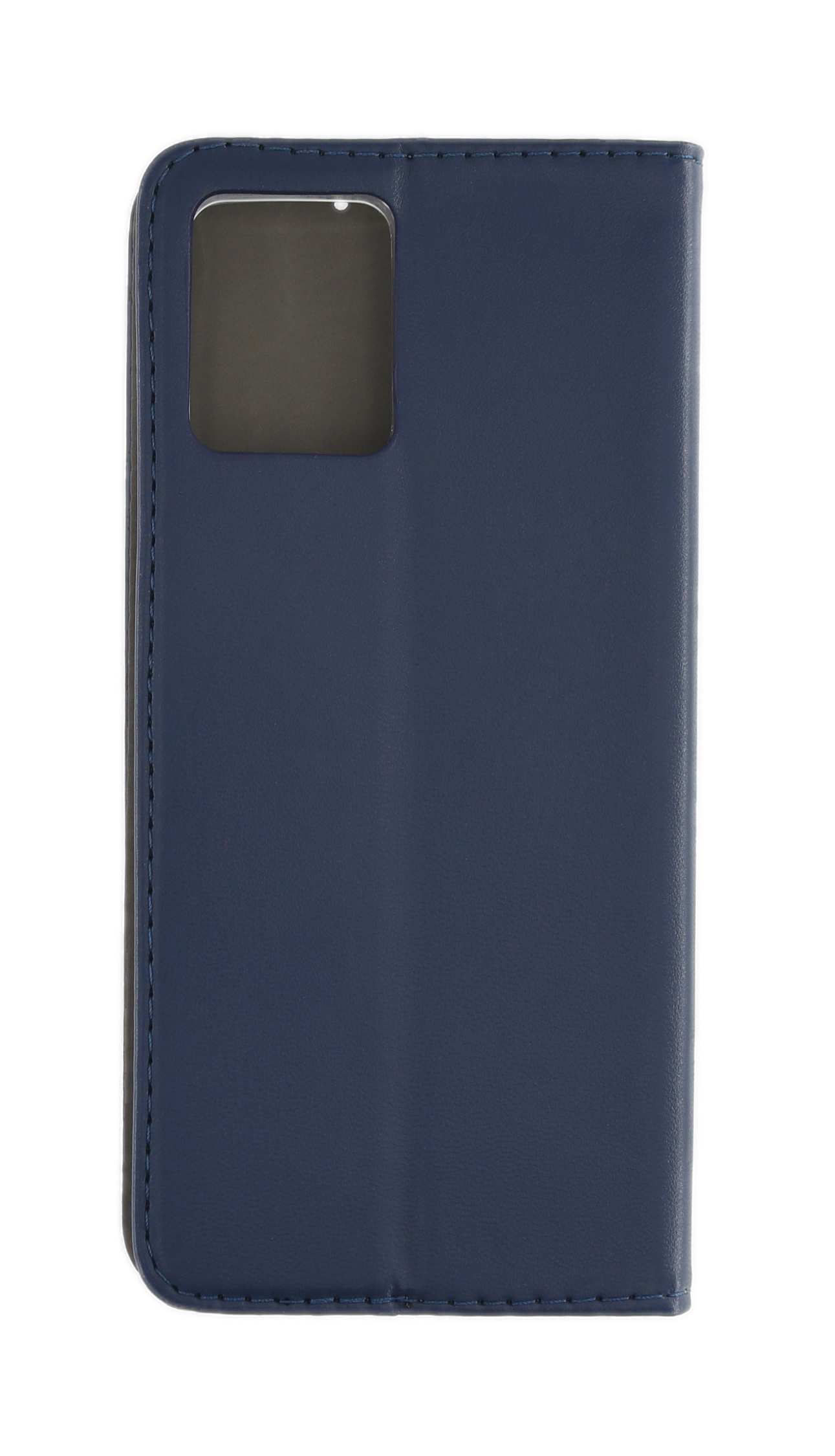 Blaue Leder-Handyhülle. Mit Kameraöffnung und genähter Kante.
