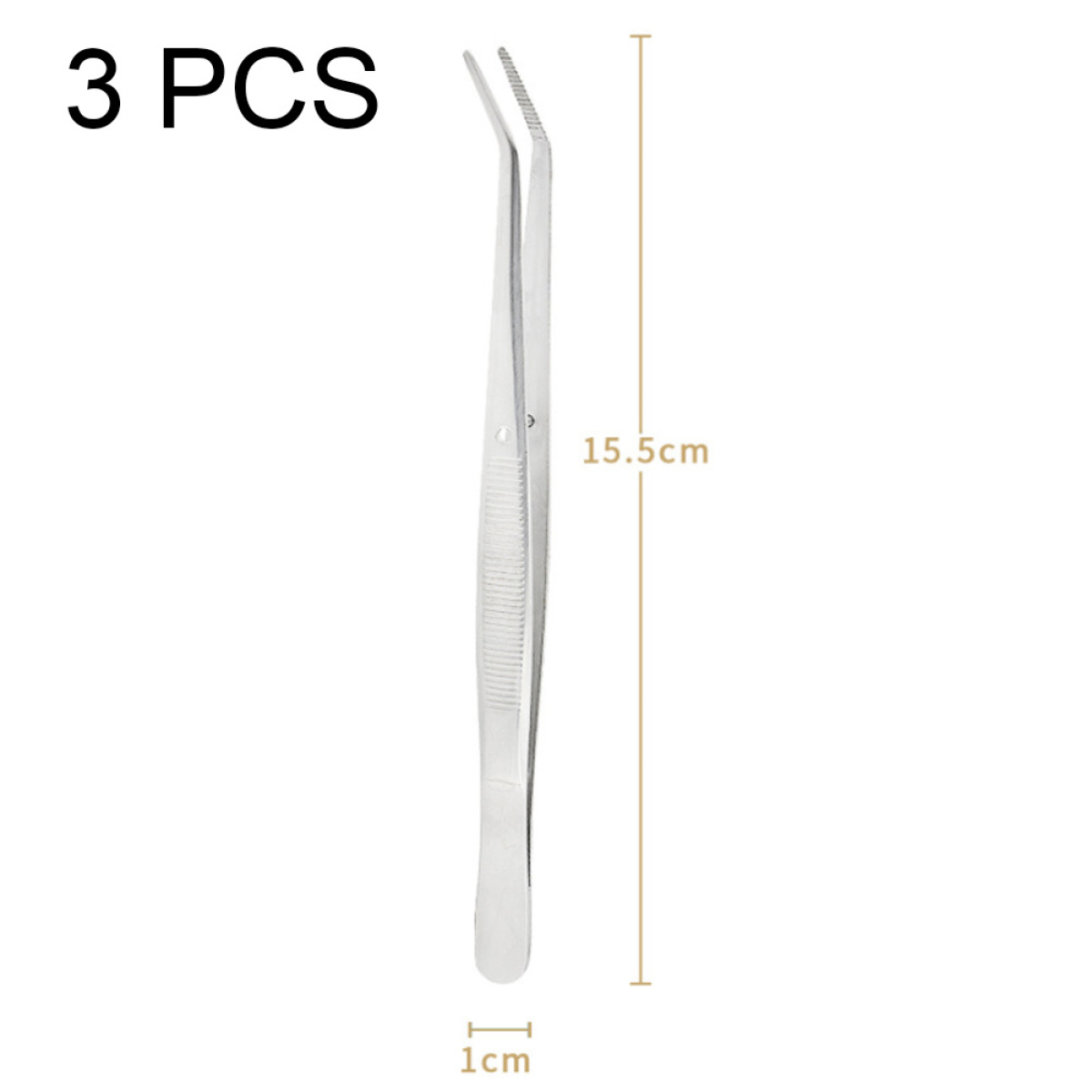 Drei silberne Pinzetten mit einer Messung von 15,5 cm und einer Breitenmessung von 1 cm.