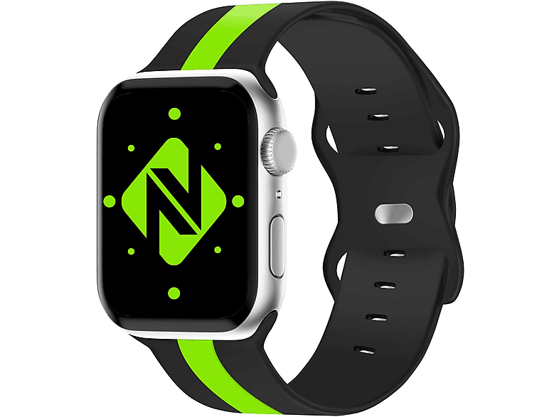 NALIA Gestreiftes Smartwatch Silikon Armband, Ersatzarmband, Apple, Apple Watch 42mm/44mm/45mm/49mm, Schwarz Grün | Smartwatch Armbänder