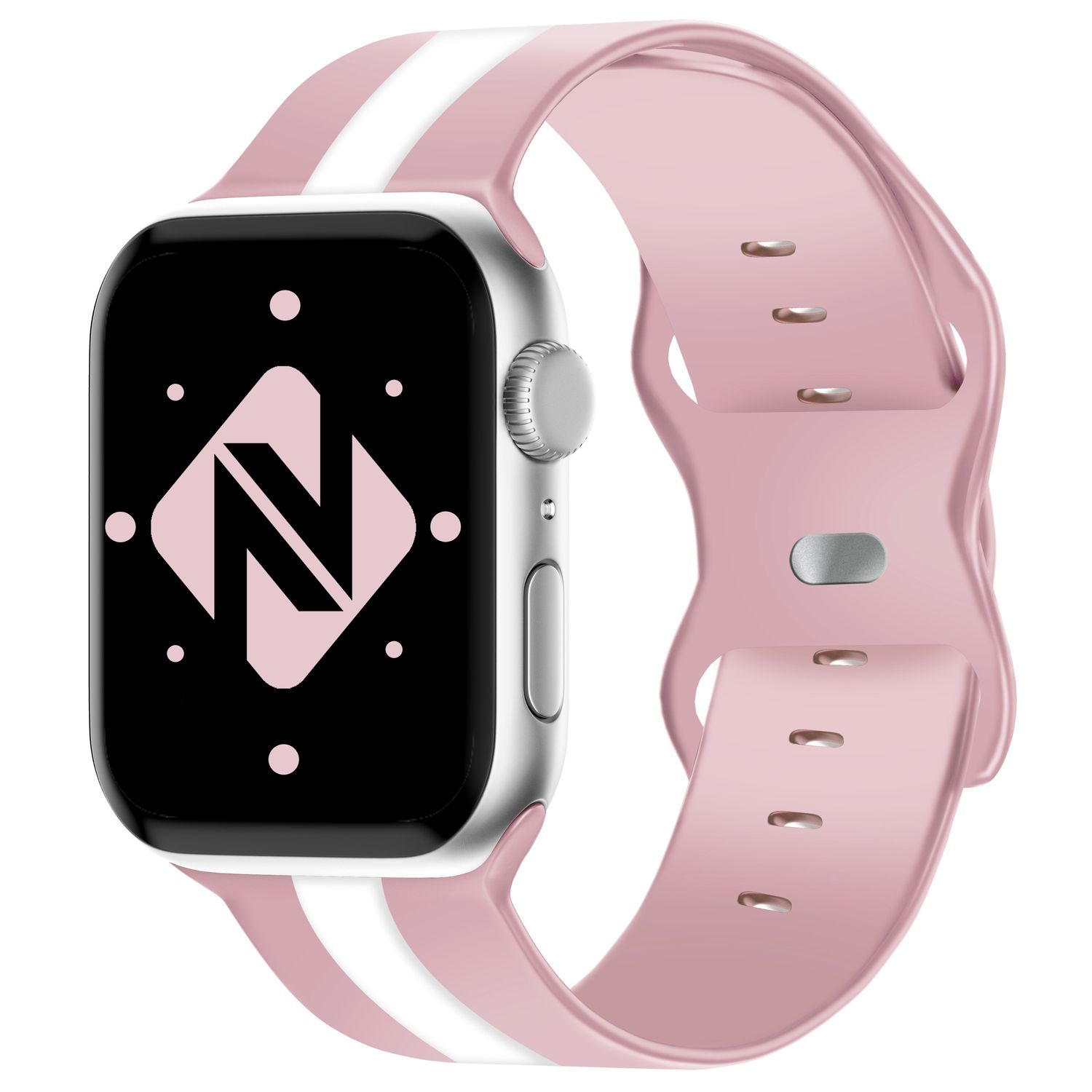 Watch Ersatzarmband, Apple, Gestreiftes Armband, Pink 42mm/44mm/45mm/49mm, NALIA Silikon Smartwatch Weiß Apple