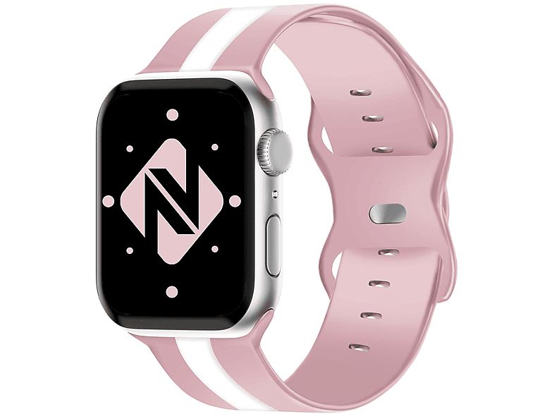 NALIA Gestreiftes Smartwatch Silikon Armband, Apple, Pink Apple Weiß Watch 42mm/44mm/45mm/49mm, Ersatzarmband