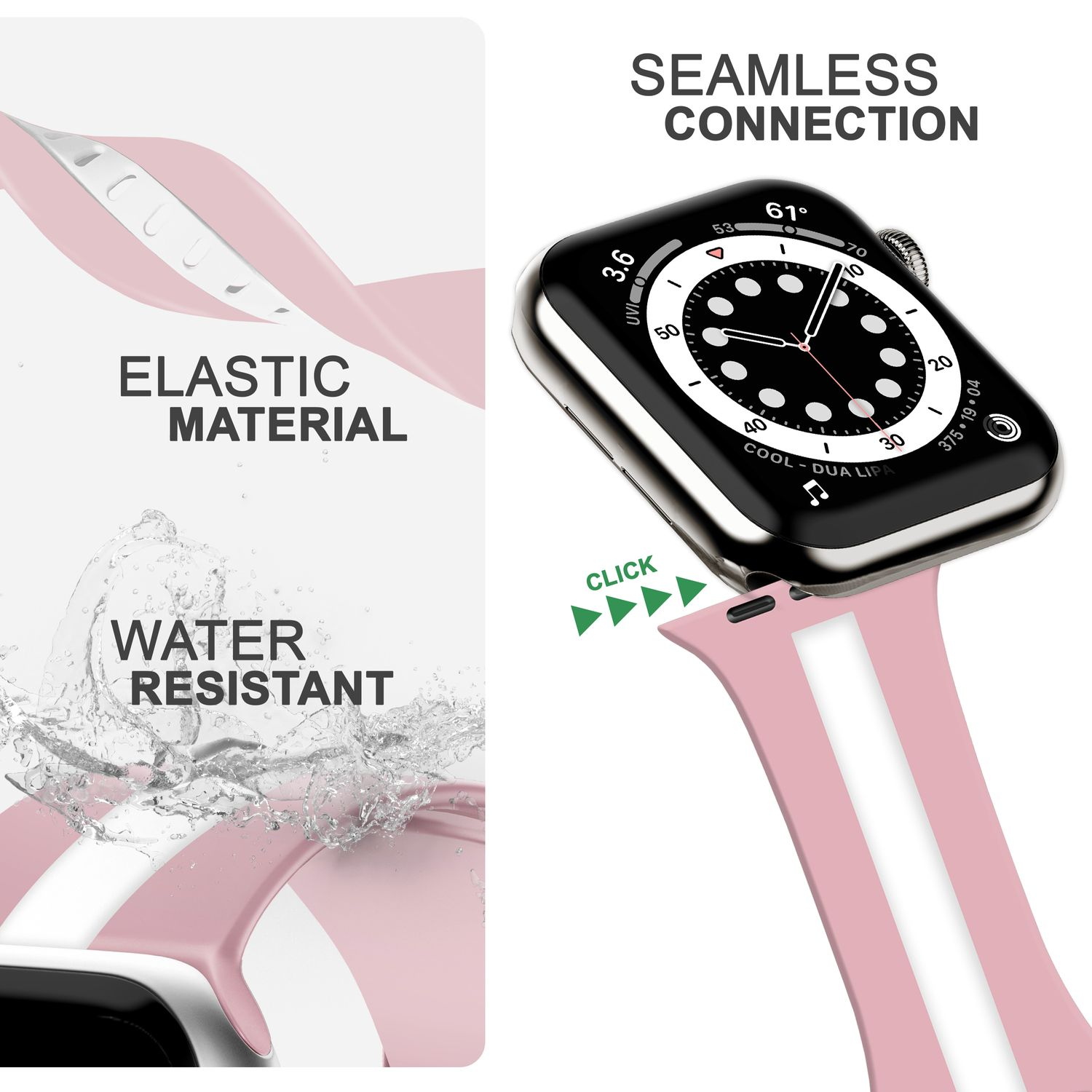 NALIA Gestreiftes Smartwatch Silikon Armband, Apple, Pink Apple Weiß Watch 42mm/44mm/45mm/49mm, Ersatzarmband