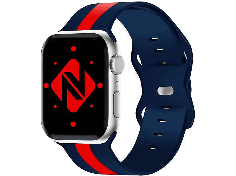 NALIA Gestreiftes Smartwatch Silikon Armband, Ersatzarmband, Apple, Apple Watch 42mm/44mm/45mm/49mm, Blau Rot
