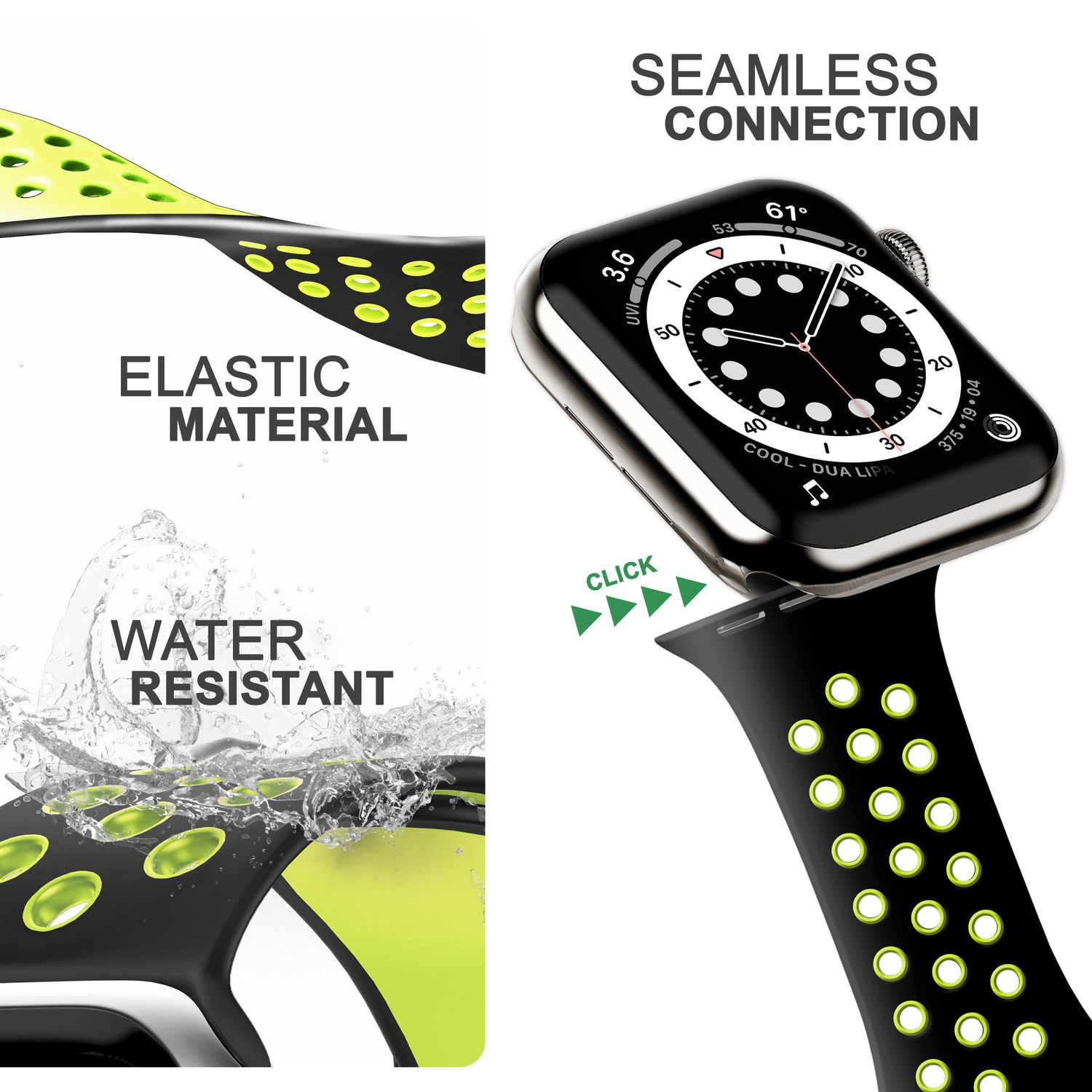 NALIA Airflow Silikon Smart-Watch Ersatzarmband, Gelb Apple Apple, Schwarz 38mm/40mm/41mm, Armband, Watch