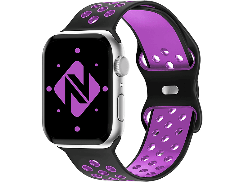 NALIA Airflow Silikon Smart-Watch Armband, Ersatzarmband, Apple, Apple Watch 42mm/44mm/45mm/49mm, Schwarz Lila