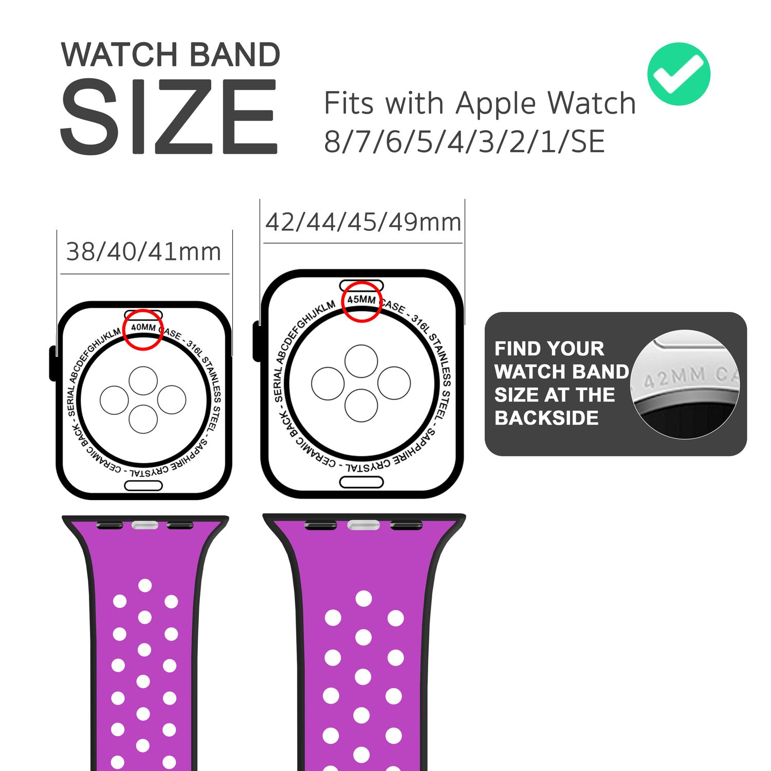 NALIA Airflow Silikon Smart-Watch Armband, Apple Watch Ersatzarmband, 42mm/44mm/45mm/49mm, Lila Apple, Schwarz