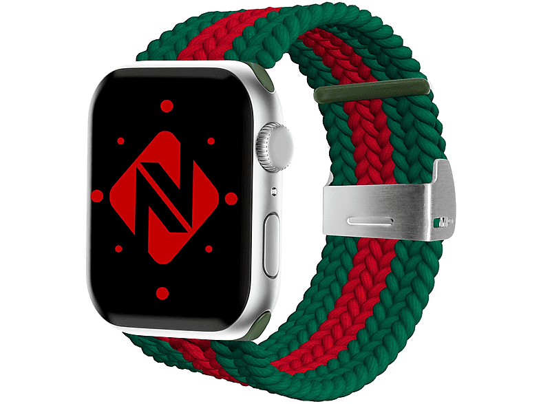 NALIA Geflochtenes Smart-Watch Armband, Ersatzarmband, Apple, Apple Watch 42mm/44mm/45mm/49mm, Grün Rot