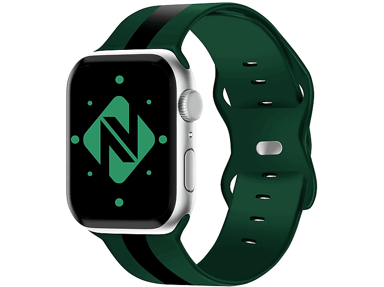42mm/44mm/45mm/49mm, Grün Apple, NALIA Smartwatch Ersatzarmband, Schwarz Silikon Apple Gestreiftes Armband, Watch