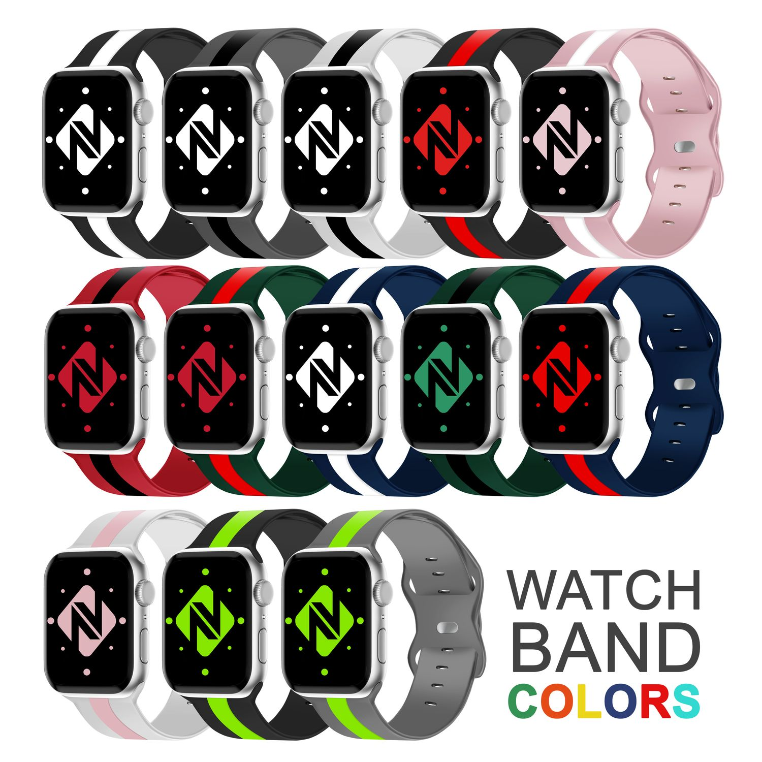 NALIA Gestreiftes Silikon Watch Ersatzarmband, Apple Apple, Armband, 42mm/44mm/45mm/49mm, Smartwatch Pink Weiß