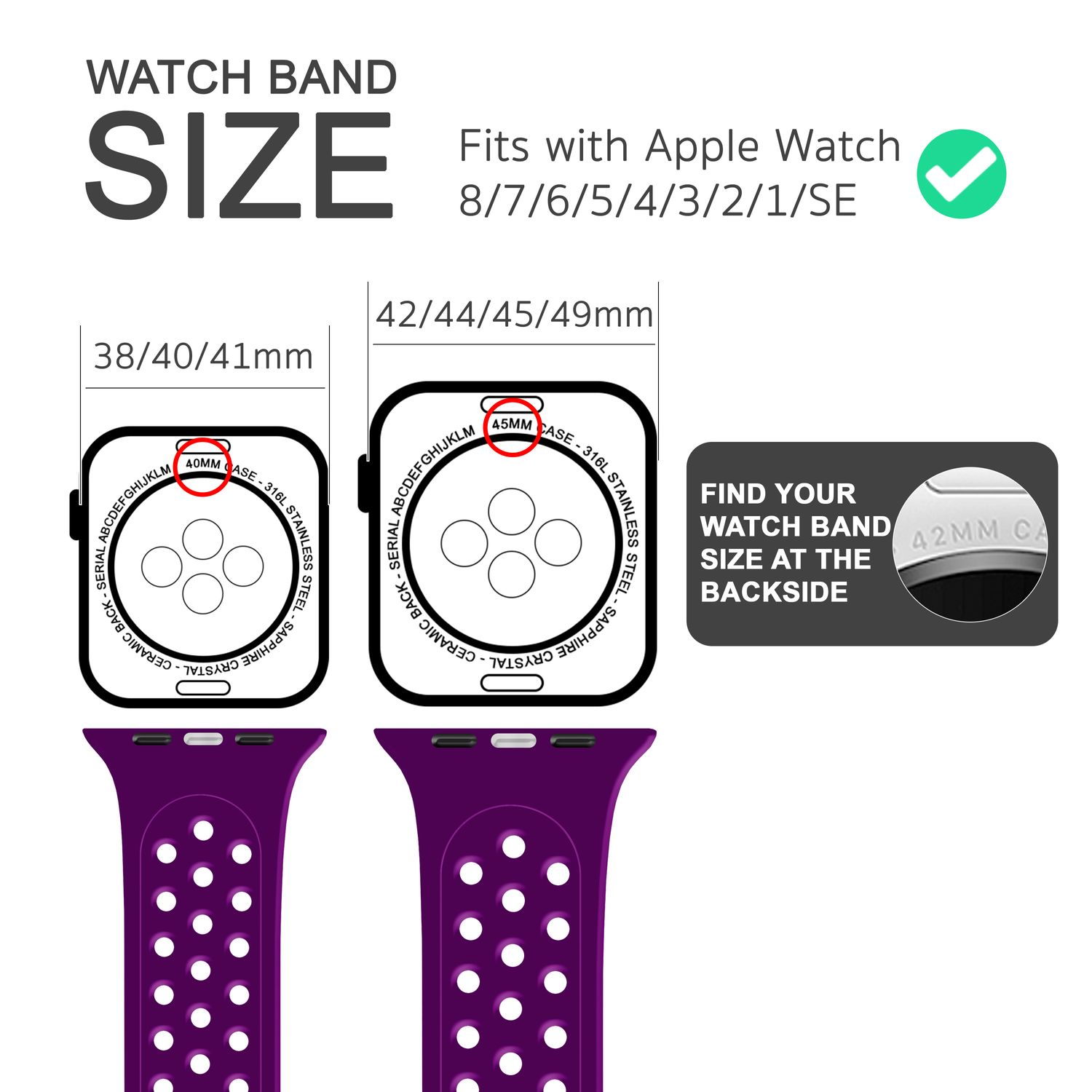 NALIA Smartwatch Armband Loch-Optik, Ersatzarmband, Dunkel Apple, 42mm/44mm/45mm/49mm, Apple Lila Watch