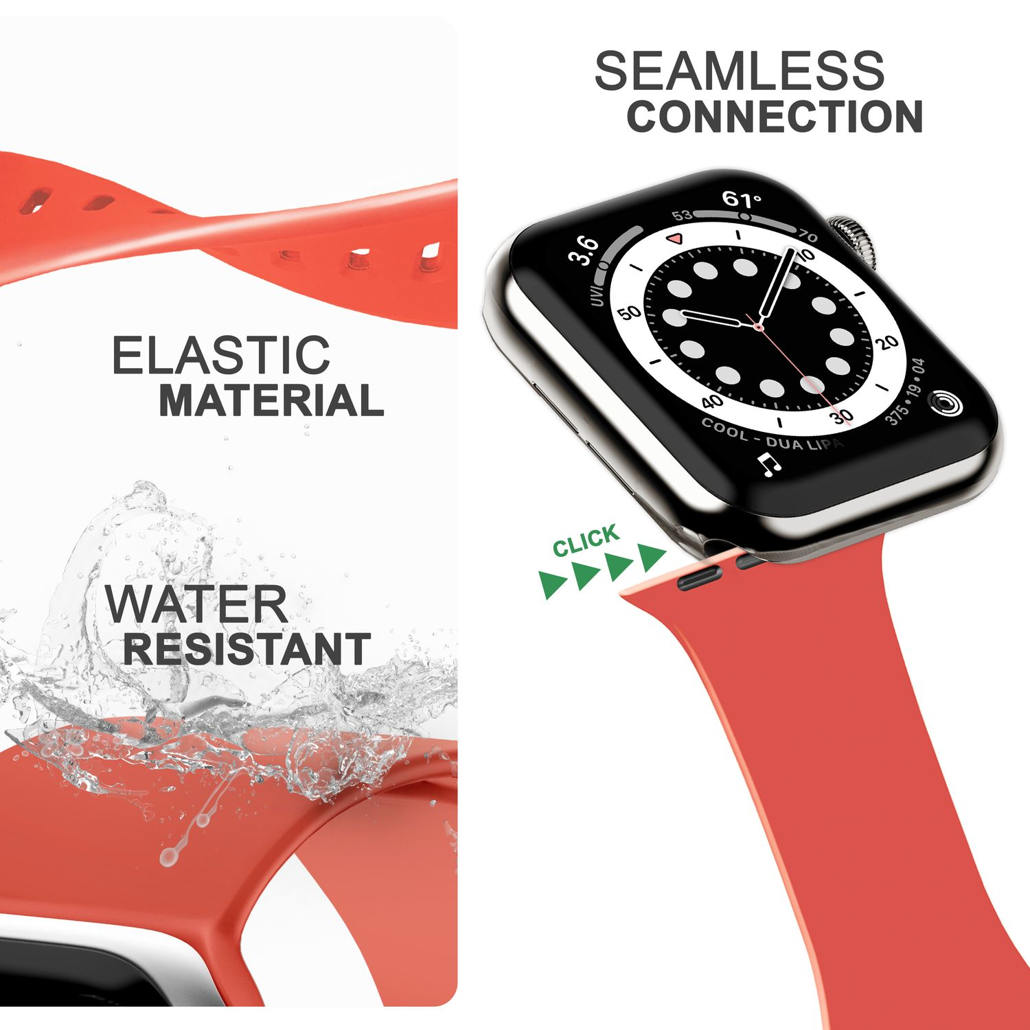 NALIA Smartwatch Silikon Ersatzarmband, 42mm/44mm/45mm/49mm, Armband, Apple Rot Pastell Apple, Watch