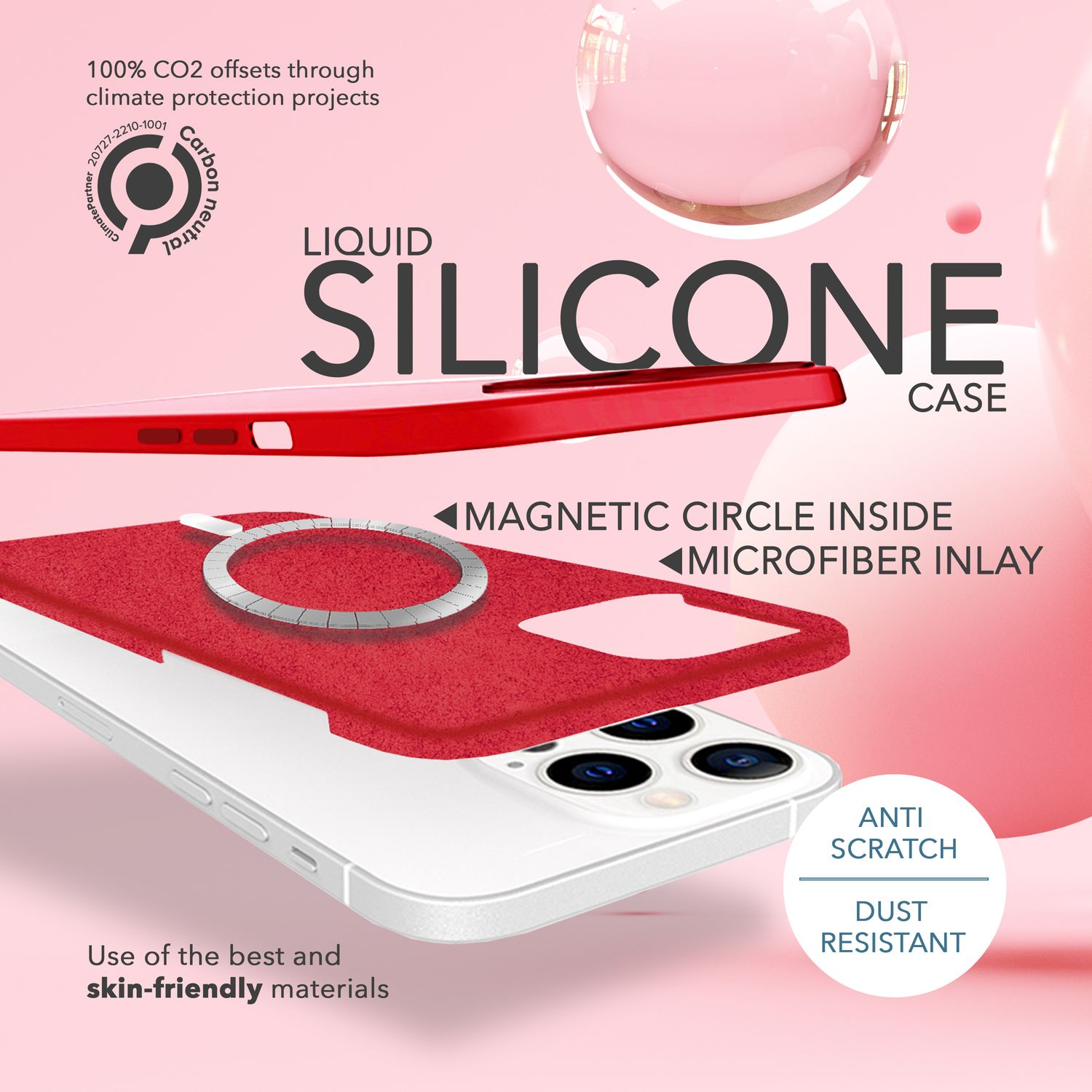 Apple, Rot Silikon Schutzglas, Liquid Backcover, Display 2x & MagSafe Hülle iPhone Pro, 14 NALIA