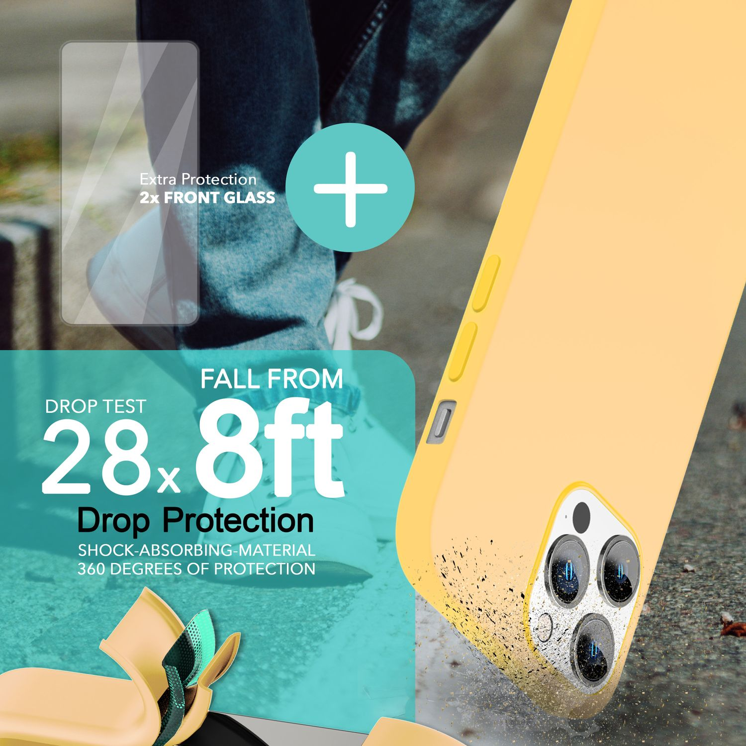 NALIA Liquid Silikon MagSafe Hülle & 2x Gelb 14 iPhone Pro, Apple, Backcover, Schutzglas, Display