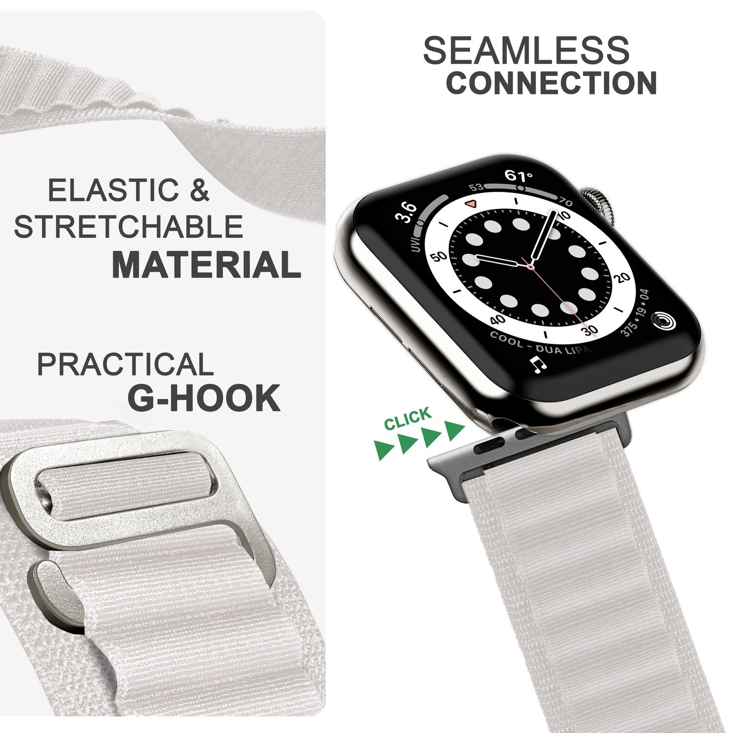 NALIA Alpine Apple Watch Wechselarmband, Nylon Ersatzarmband, Apple, 42mm/44mm/45mm/49mm, Weiß