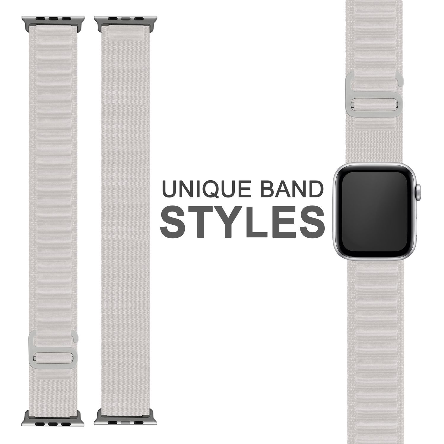 NALIA Alpine Apple Watch Wechselarmband, Nylon Ersatzarmband, Apple, 42mm/44mm/45mm/49mm, Weiß