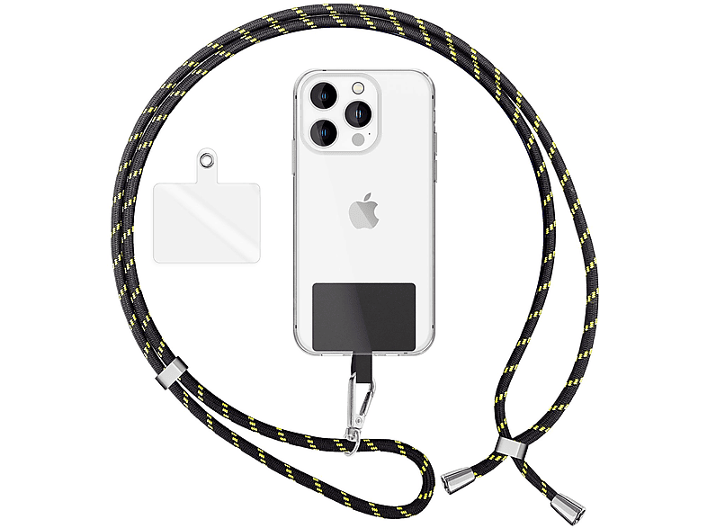 NALIA Handyband + Pad für Hülle zum Umhängen, Umhängetasche, Universal, Universal, Schwarz Gelb