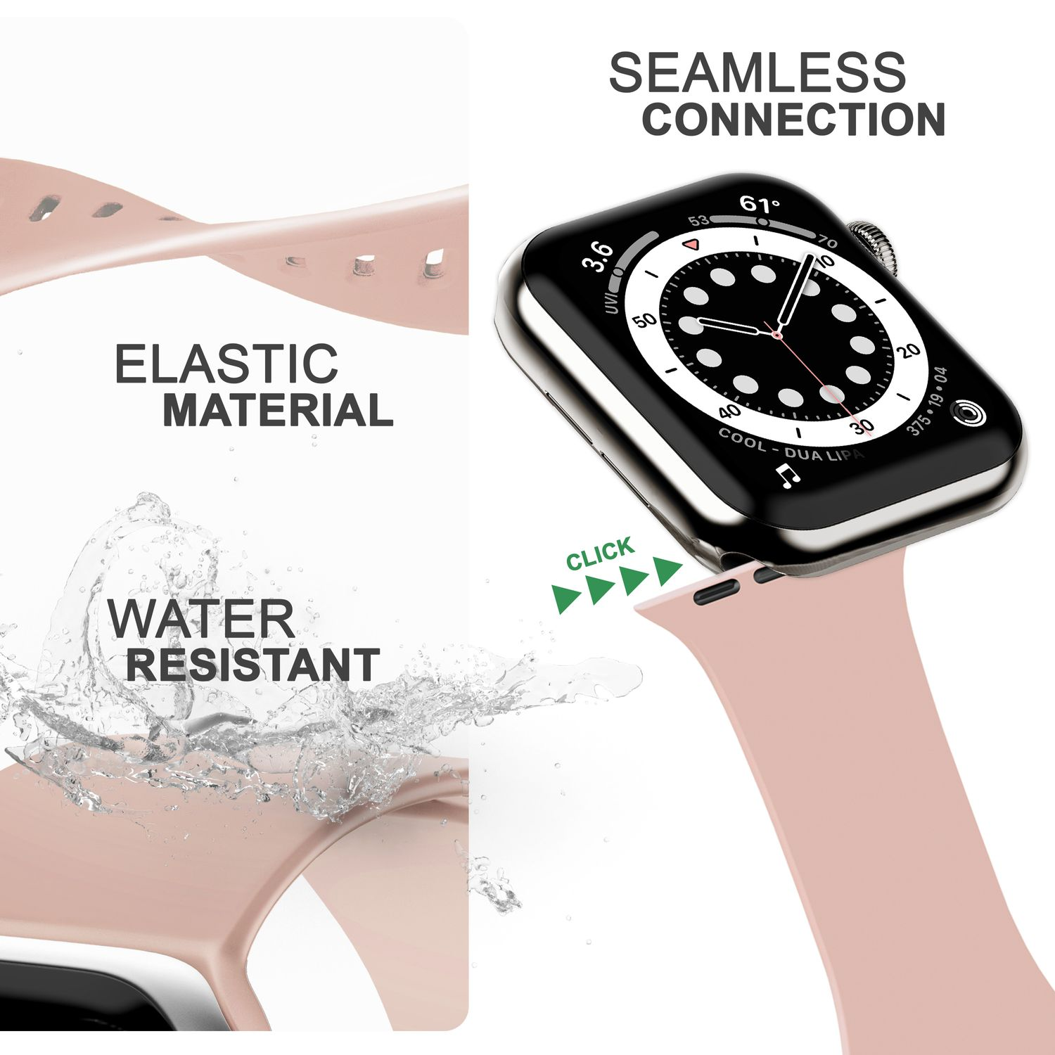 NALIA Smartwatch Silikon Armband, Ersatzarmband, Pink Apple 38mm/40mm/41mm, Watch Apple