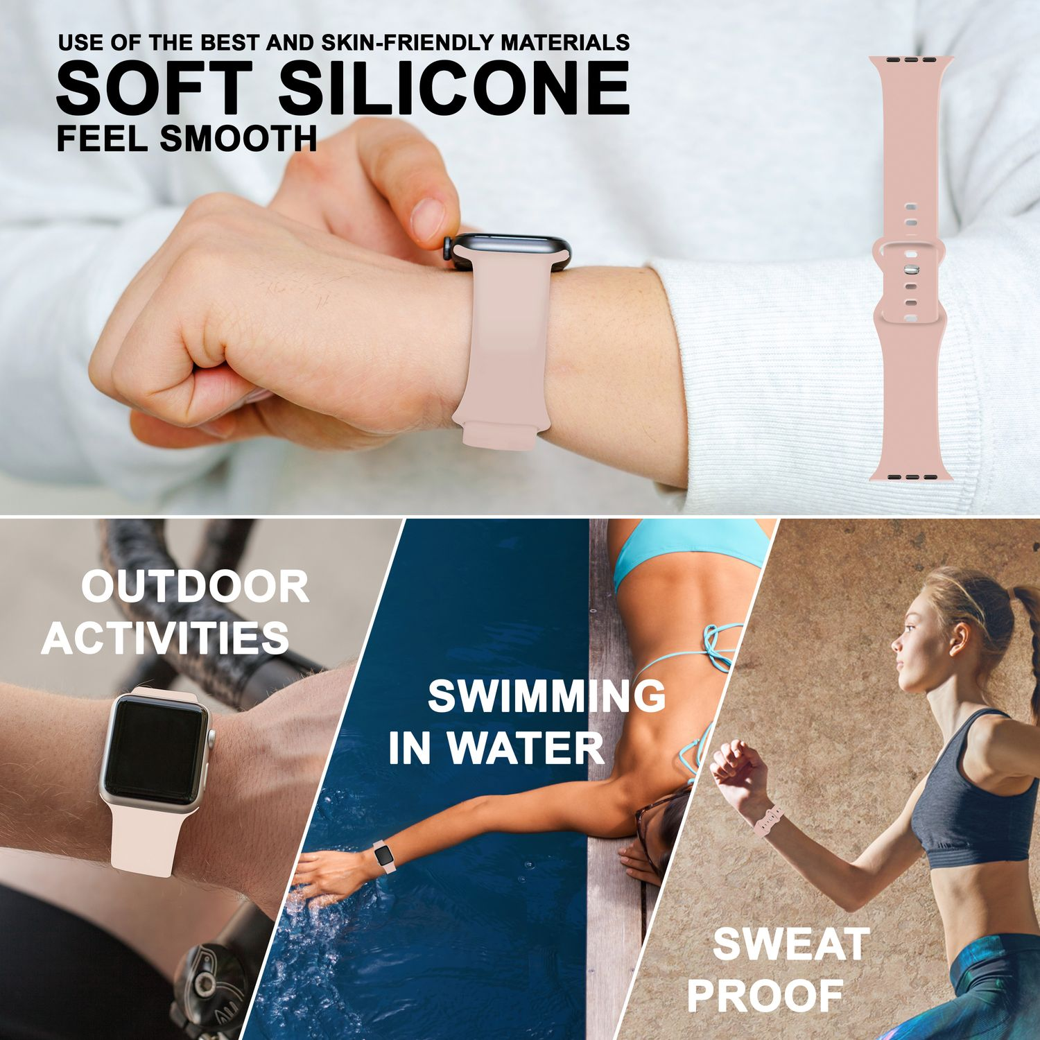 NALIA Smartwatch Silikon Armband, Watch Apple, Pink 38mm/40mm/41mm, Apple Ersatzarmband
