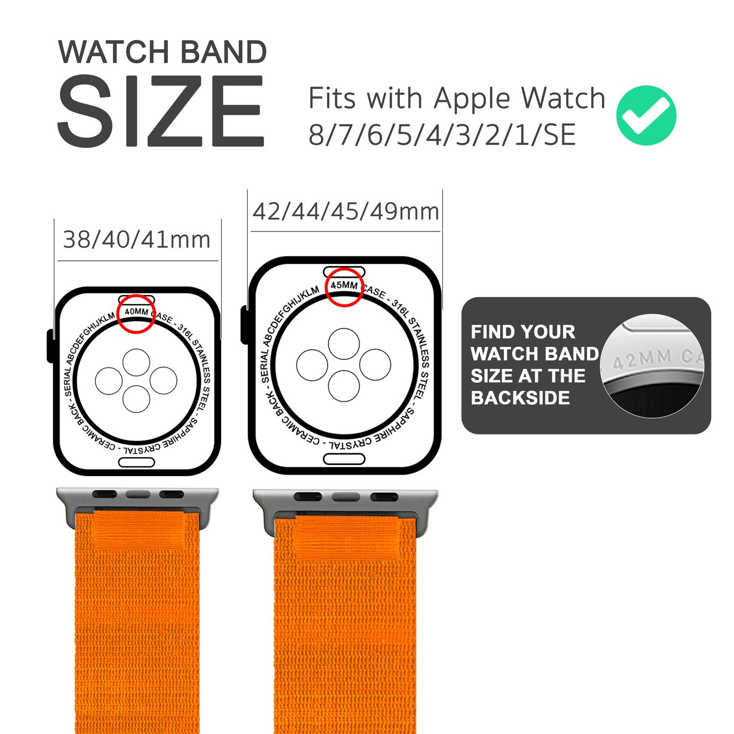Ersatzarmband, Alpine NALIA Wechselarmband, Orange Apple, Watch Nylon Apple 42mm/44mm/45mm/49mm,