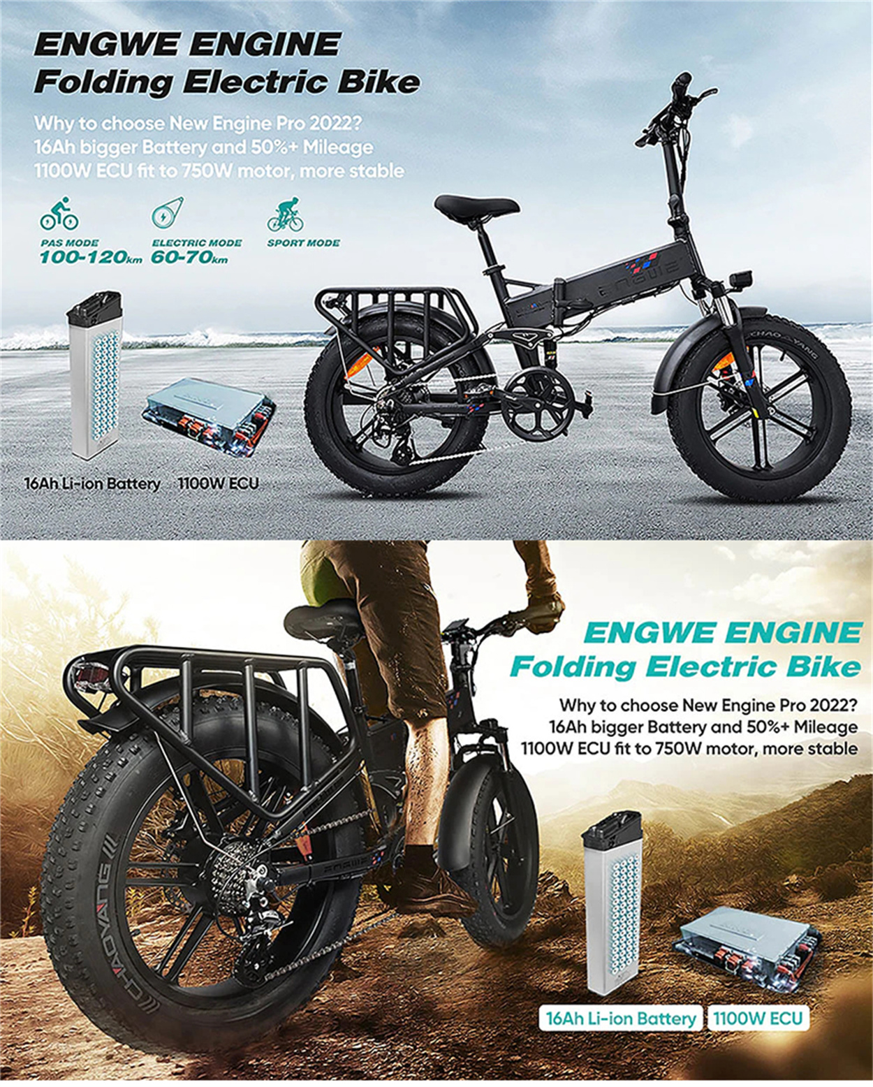Mountainbike 20 Zoll, Unisex-Rad, (Laufradgröße: schwarz) PRO ENGWE E-bike