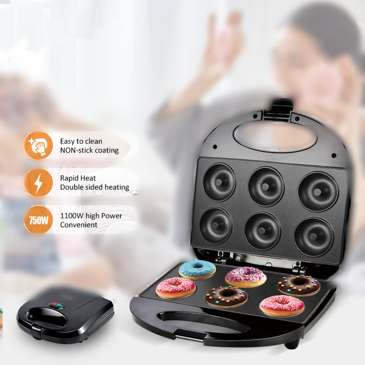 Zuhause, Frühstückszubereiter, Heizung UWOT mit für Waffeleisen multifunktional Schwarz Donut-Maker doppelseitige – Backform