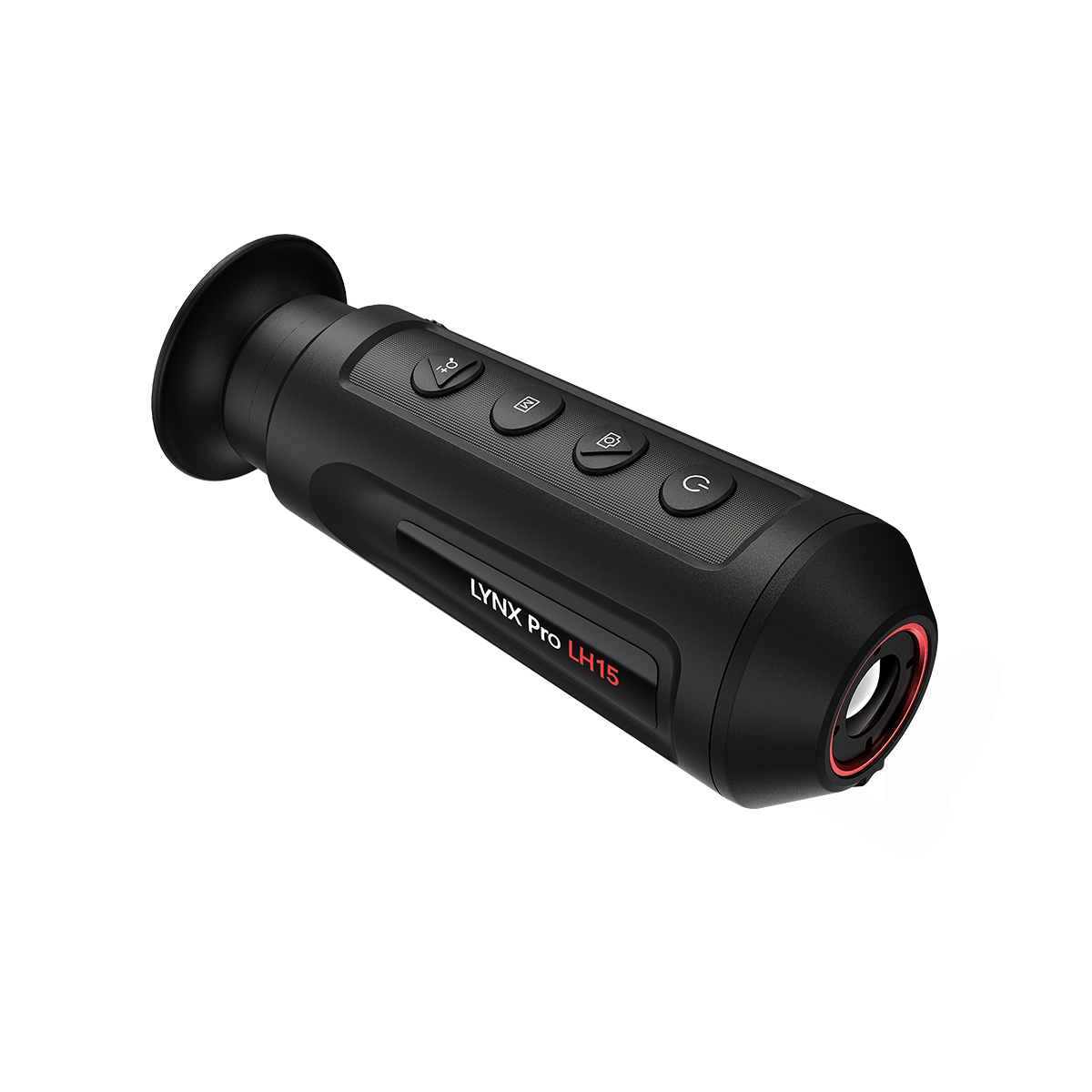 Dispositivo de visión nocturna negro con botones y lente, etiquetado LYNX Pro LH15.