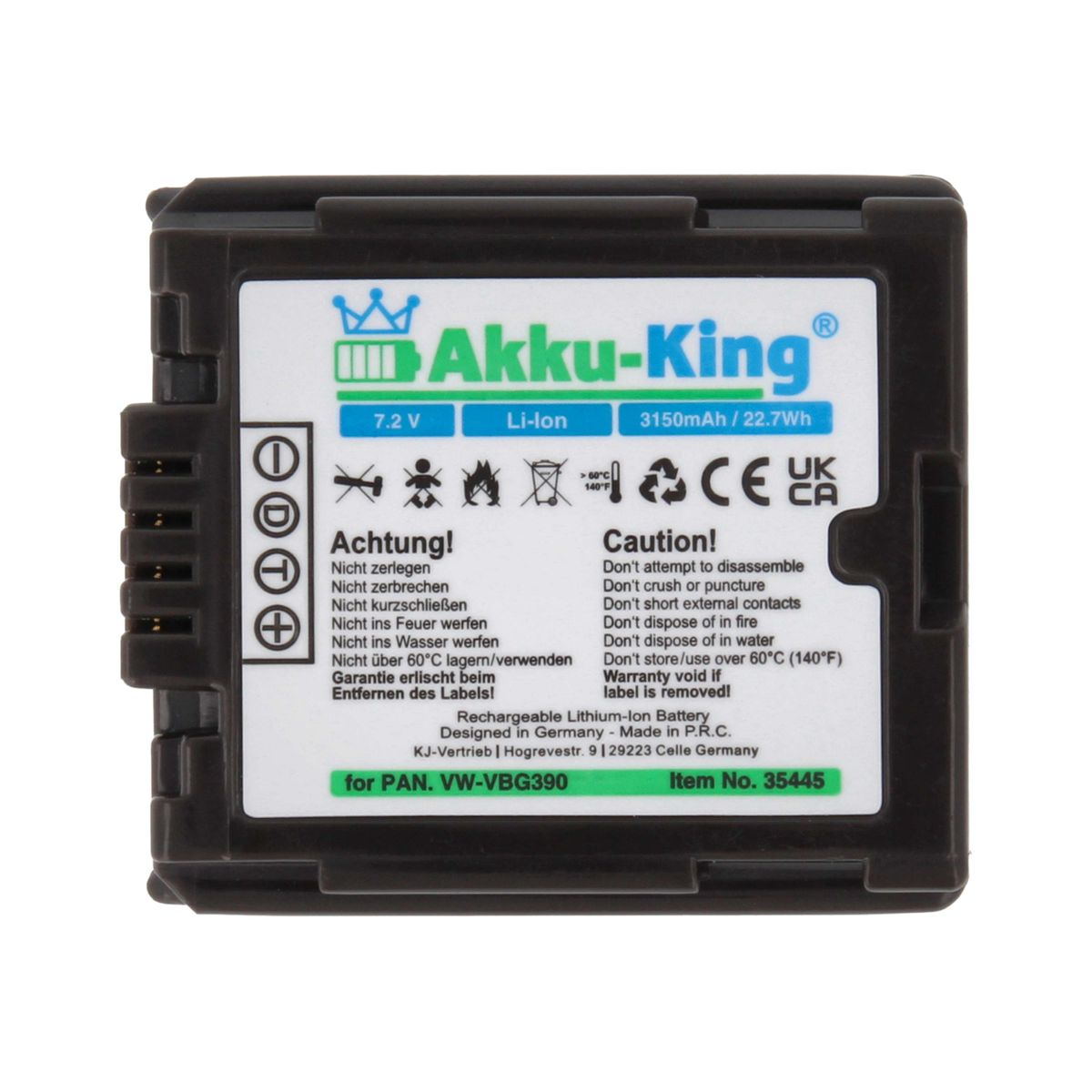 AKKU-KING Akku kompatibel mit Panasonic 7.4 Kamera-Akku, VW-VBG390PP 3150mAh Li-Ion Volt
