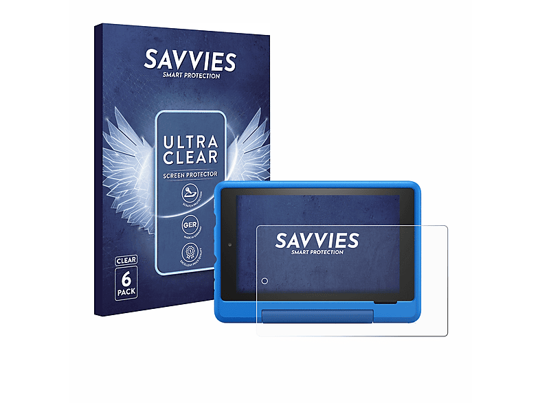 SAVVIES 6x klare Schutzfolie(für Amazon Fire 7 Kids Pro (2019)) | Tabletschutzfolien