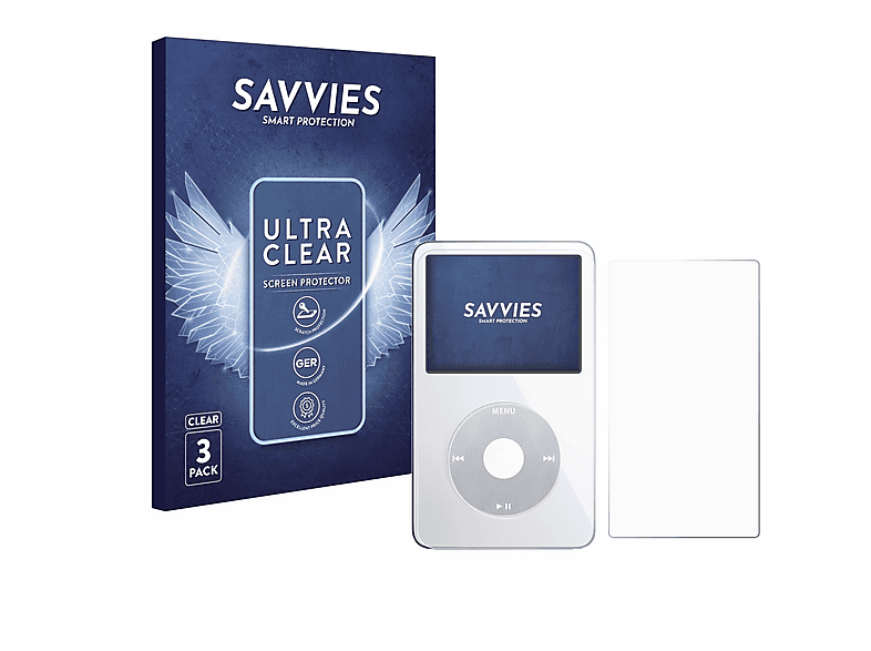 SAVVIES 6x klare Schutzfolie(für Apple iPod Classic Video (Display+Rückseite))