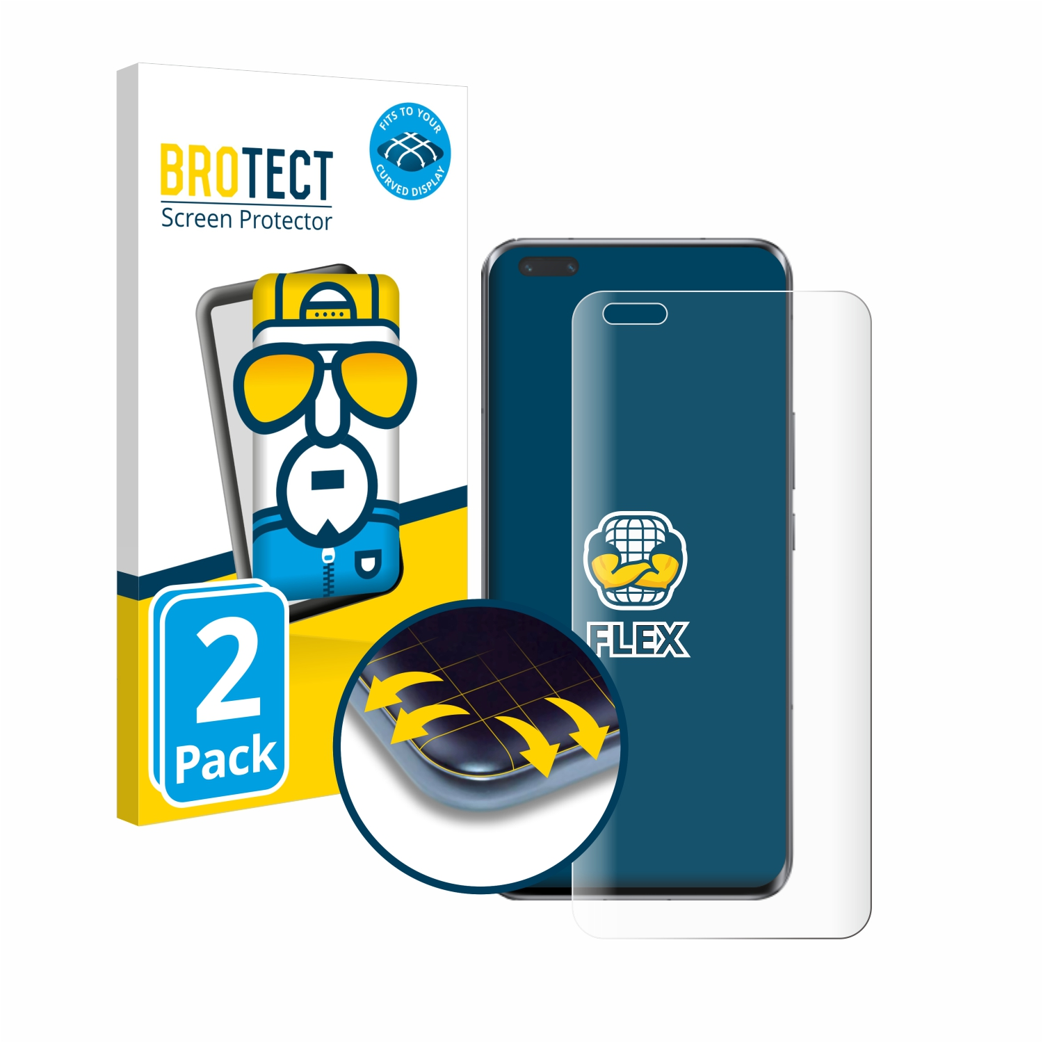 Handy-Displayschutzfolien-Verpackung mit einem Telefon und einem Schutzblatt.
