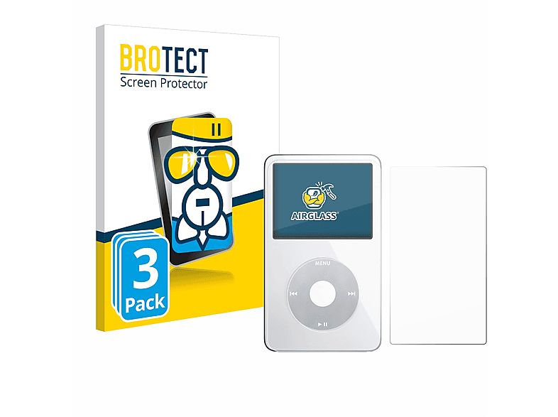BROTECT 3x Airglass Video iPod Apple Classic klare Schutzfolie(für (Display+Rückseite))