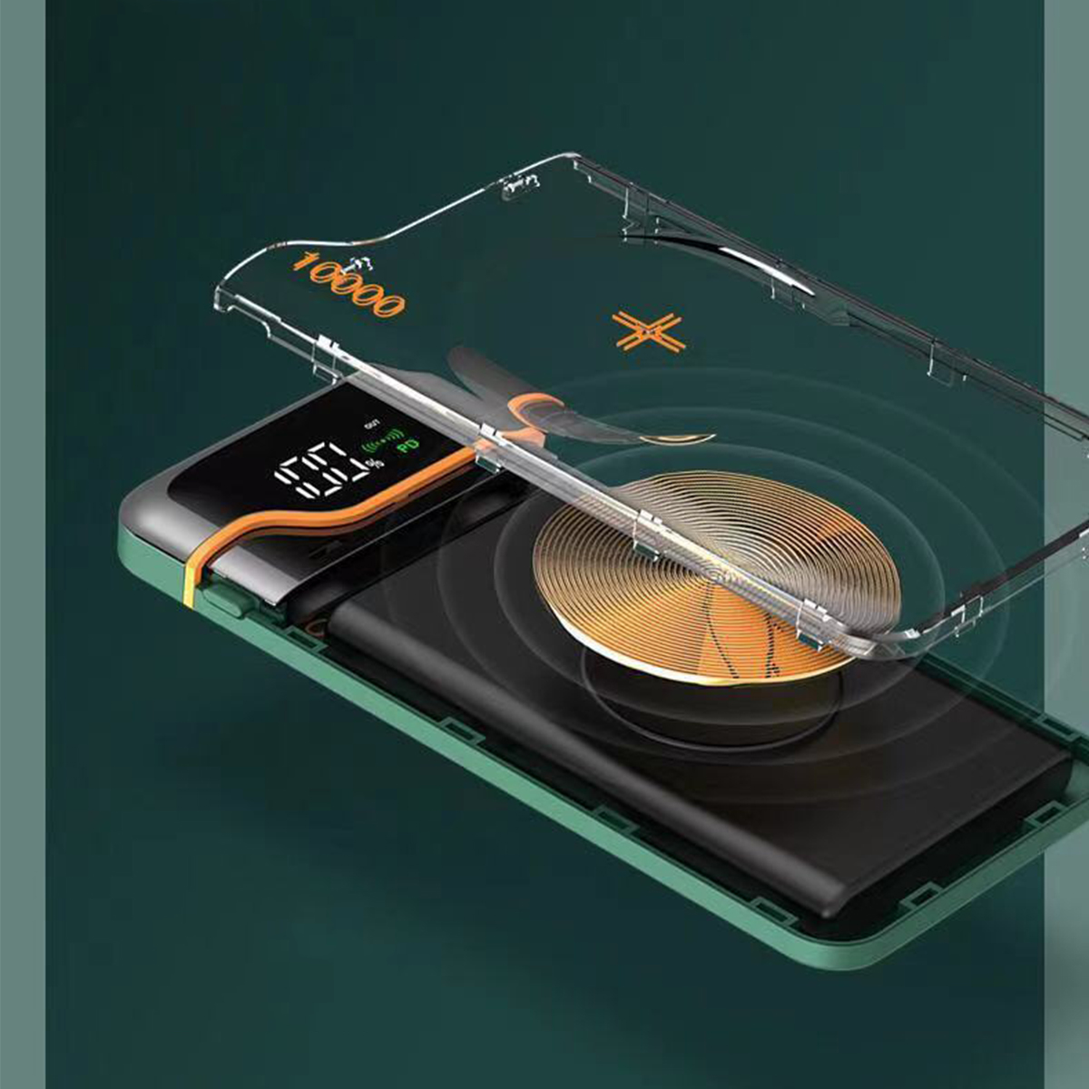 Eine kabellose Powerbank mit transparentem Deckel.