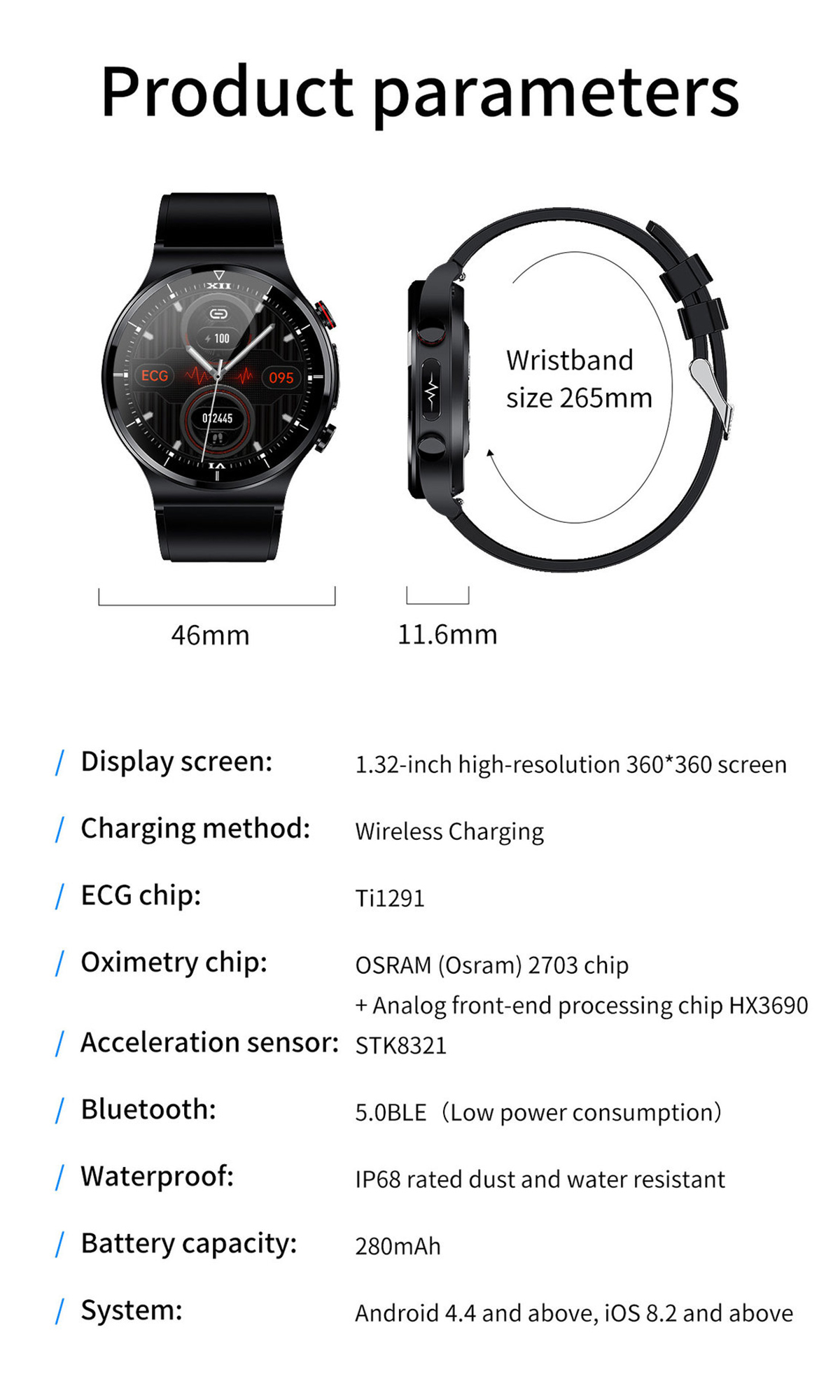 BRIGHTAKE gesunde Smartwatch Dynamische Gewohnheiten Smartwatch Leder, Herzfrequenz für Schwarz
