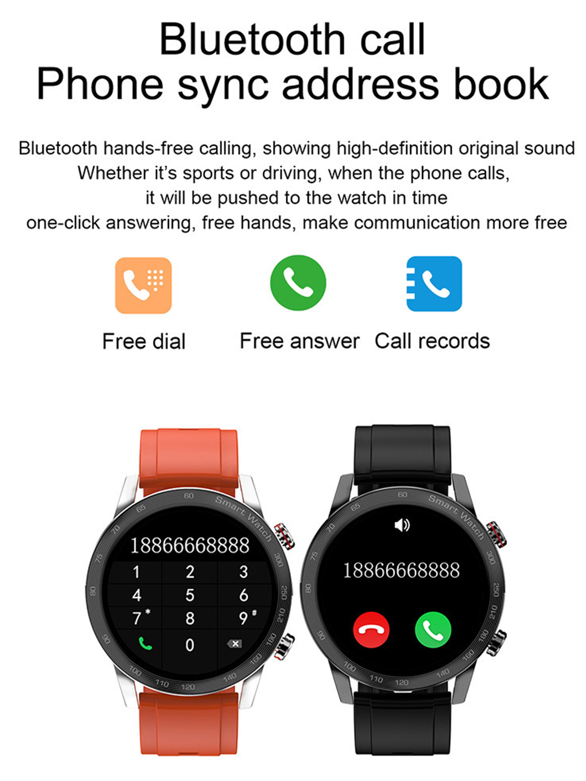 Smartwatches, die Telefonanrufe anzeigen, orange und schwarzes Band.